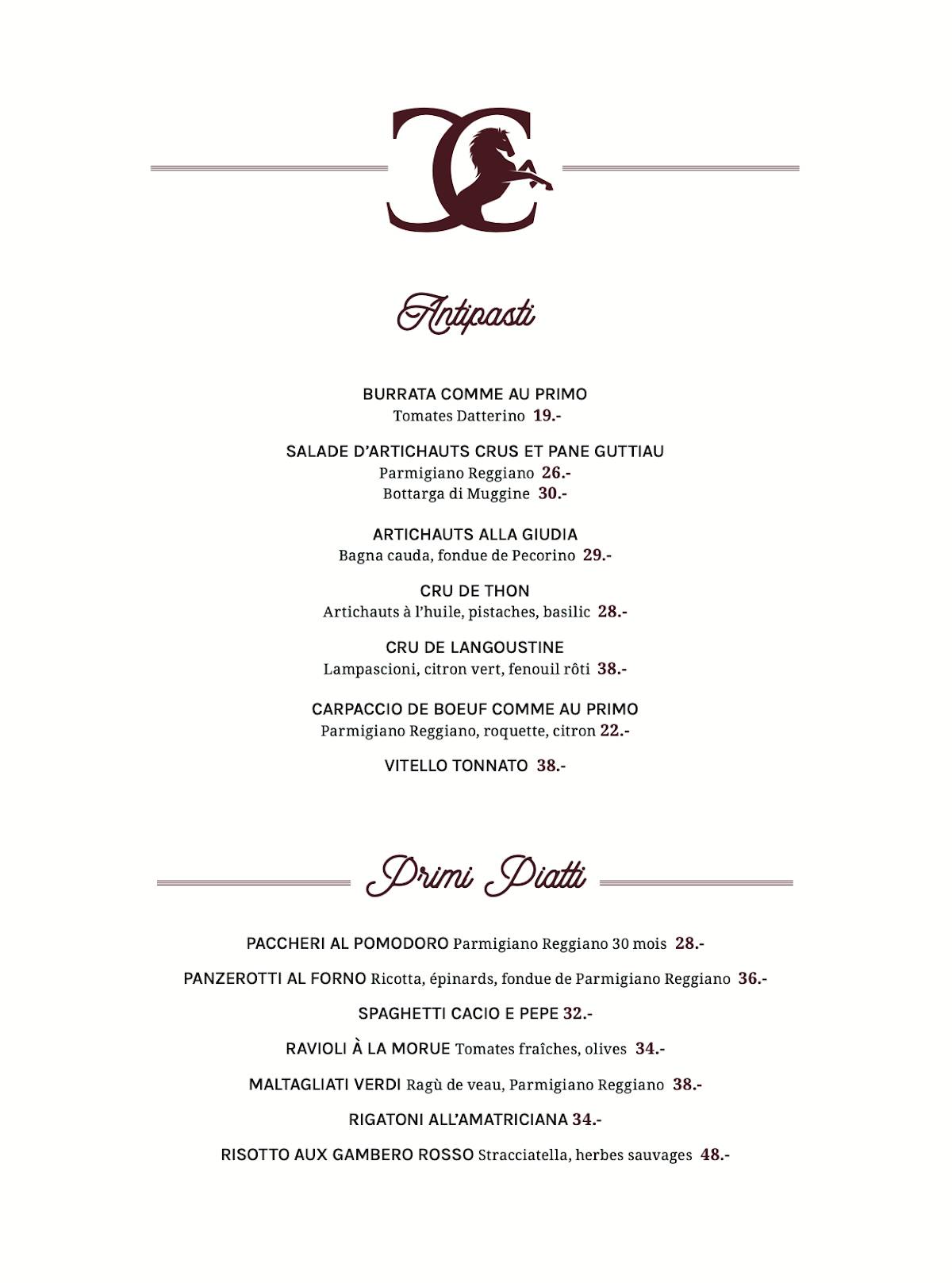 Menu de Restaurant du Cheval-Blanc