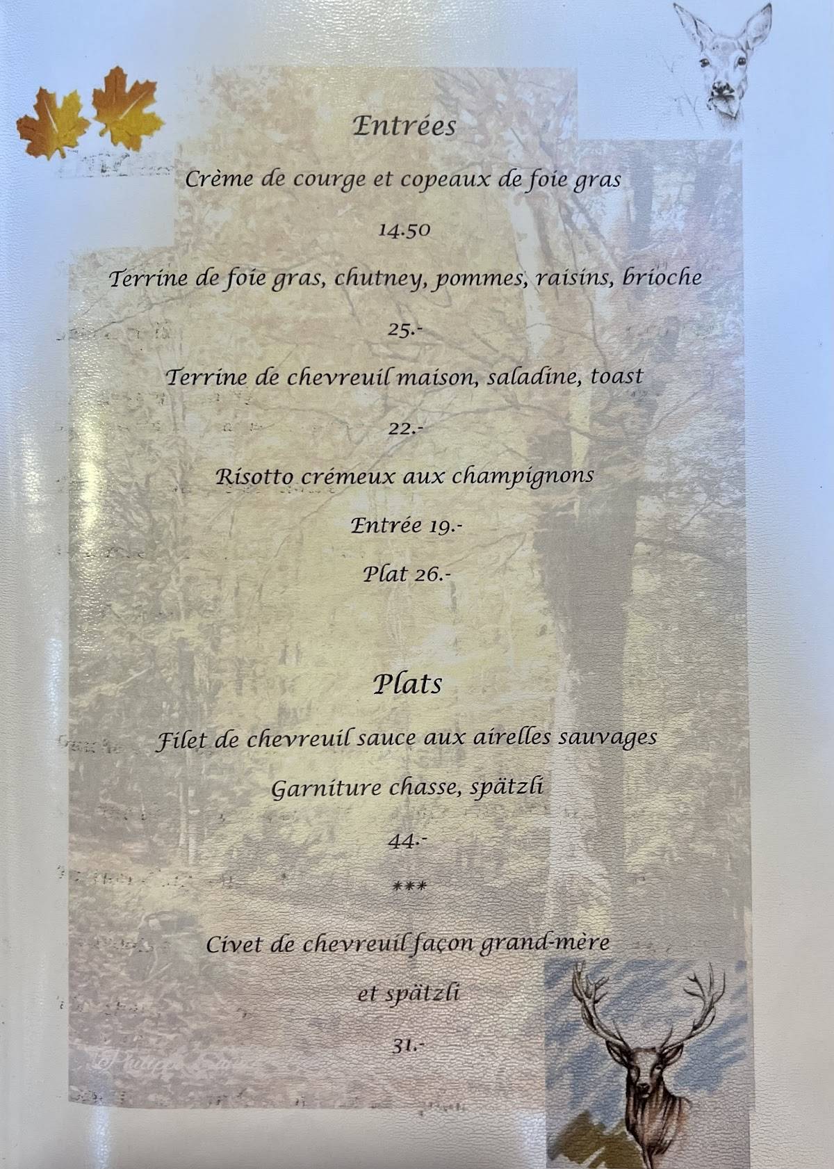 Menu de Restaurant les Rochats