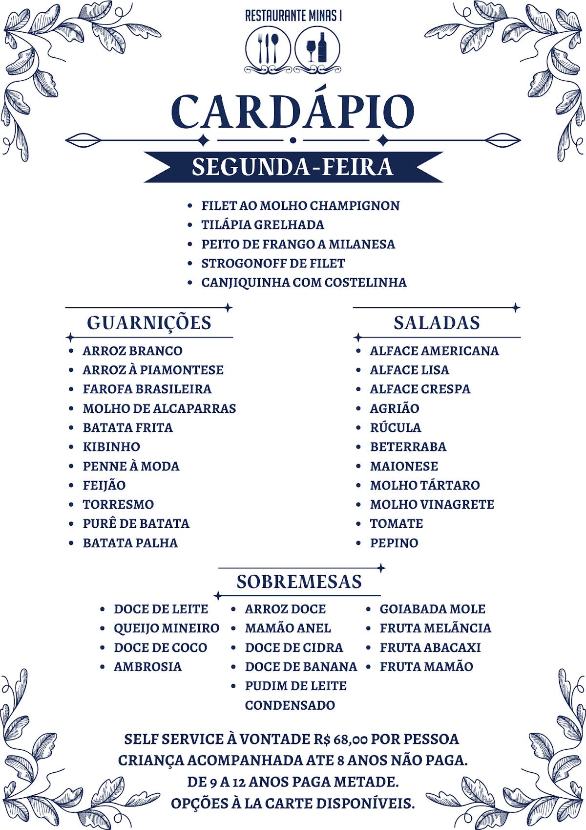 Restaurante Minas I cardápio