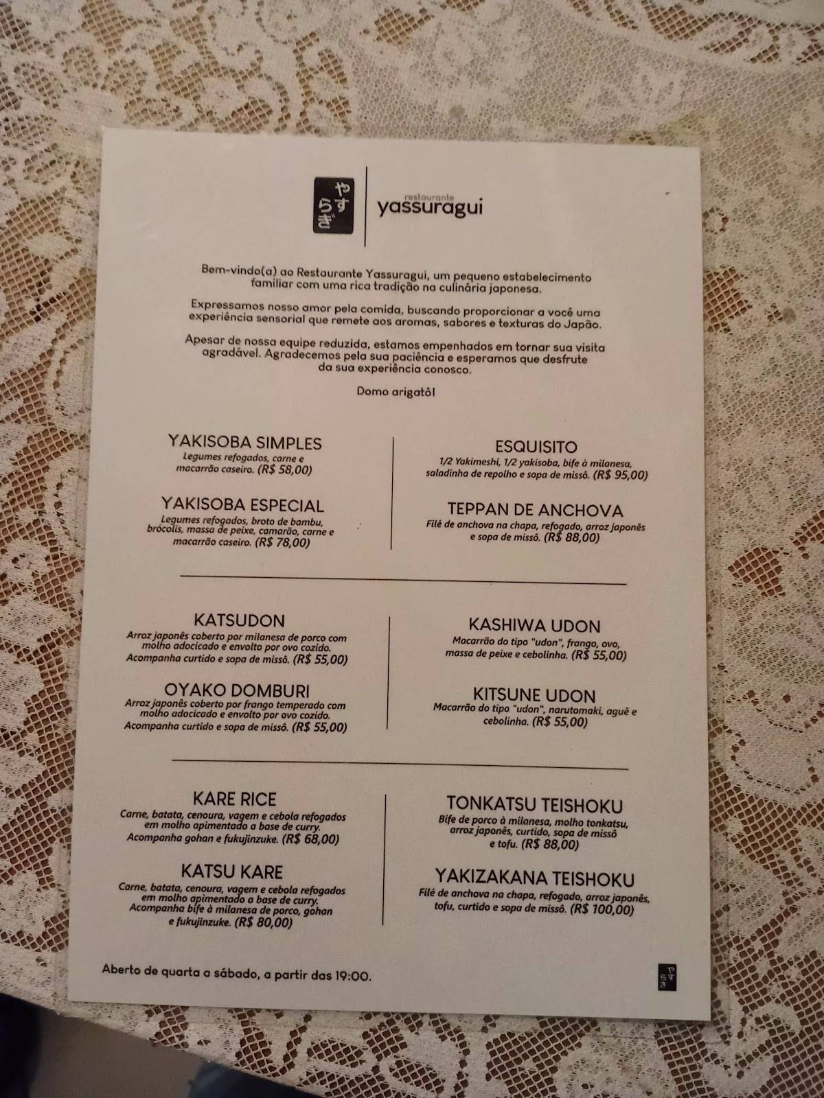 Restaurante Yassuragui cardápio