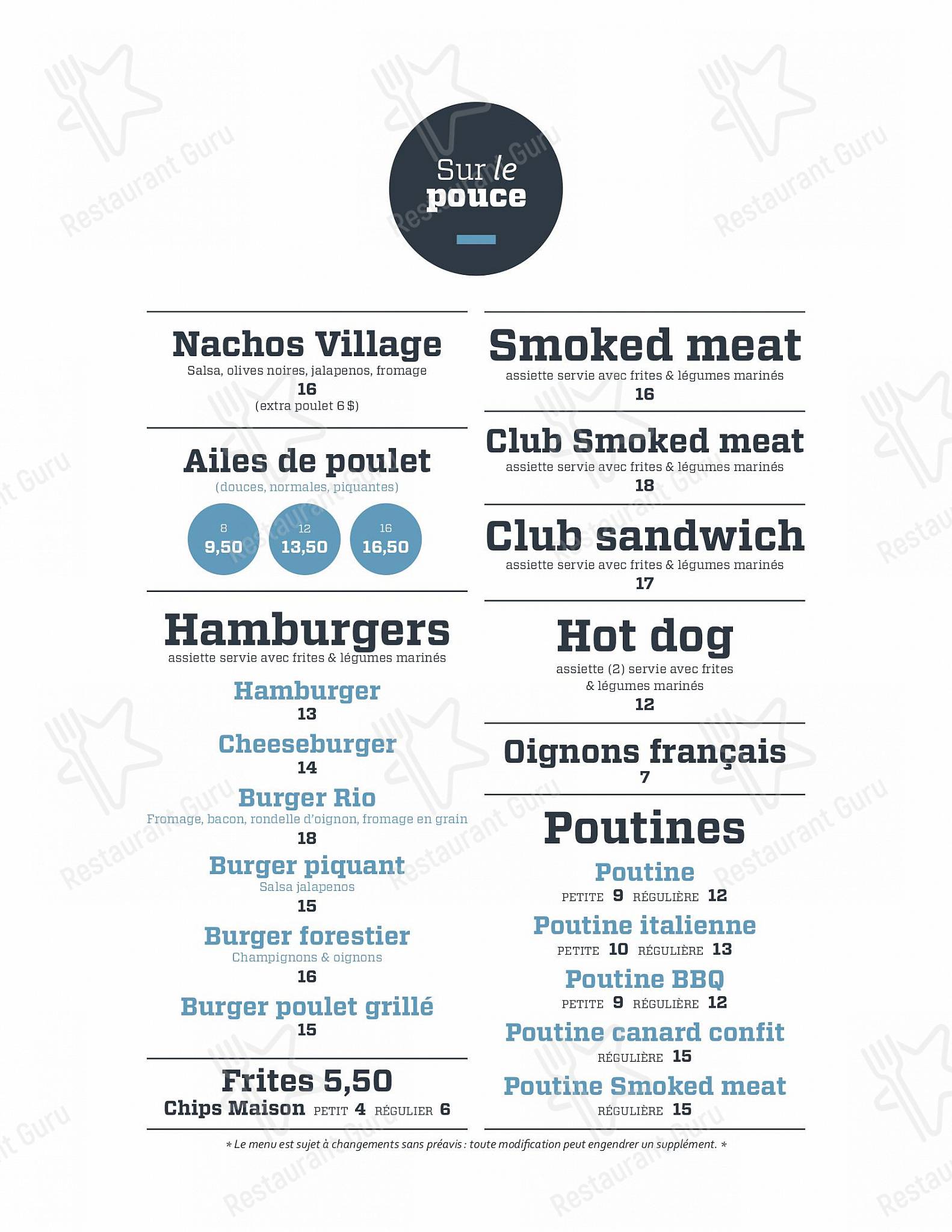 Menu bar pour Resto Rio restaurant