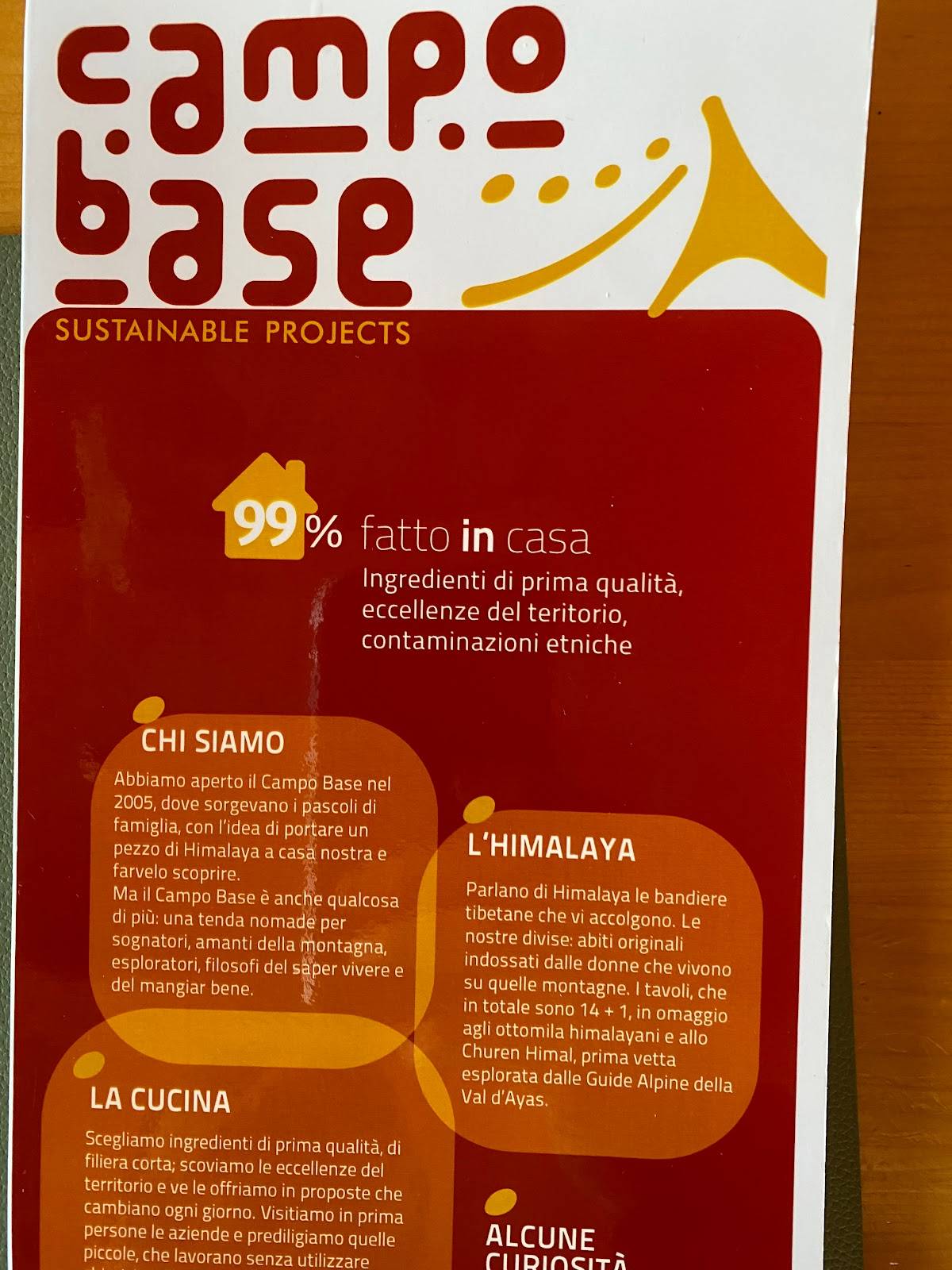 Menu di Rifugio Campo Base 