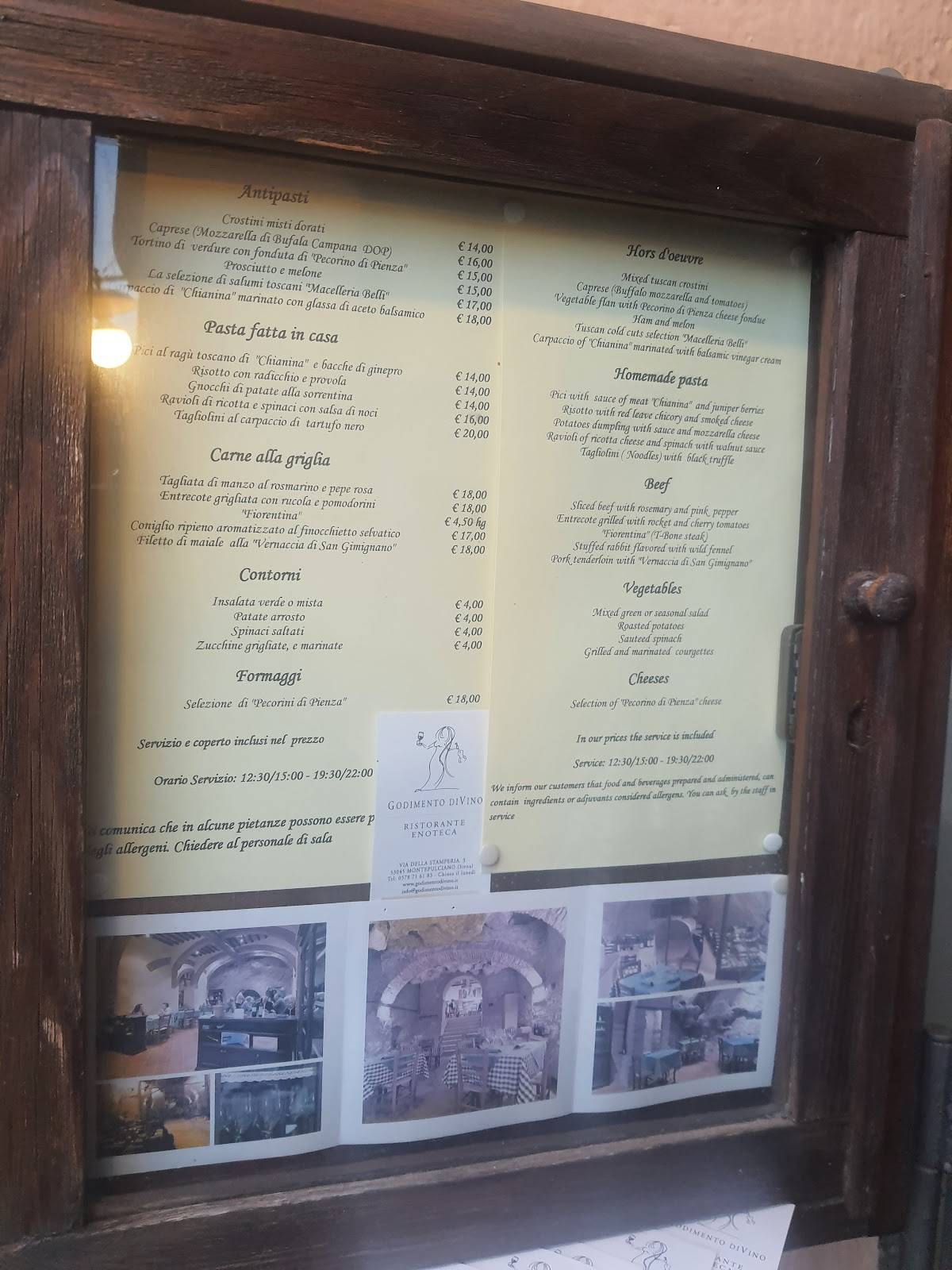 Menu di Ristorante Godimento Divino 