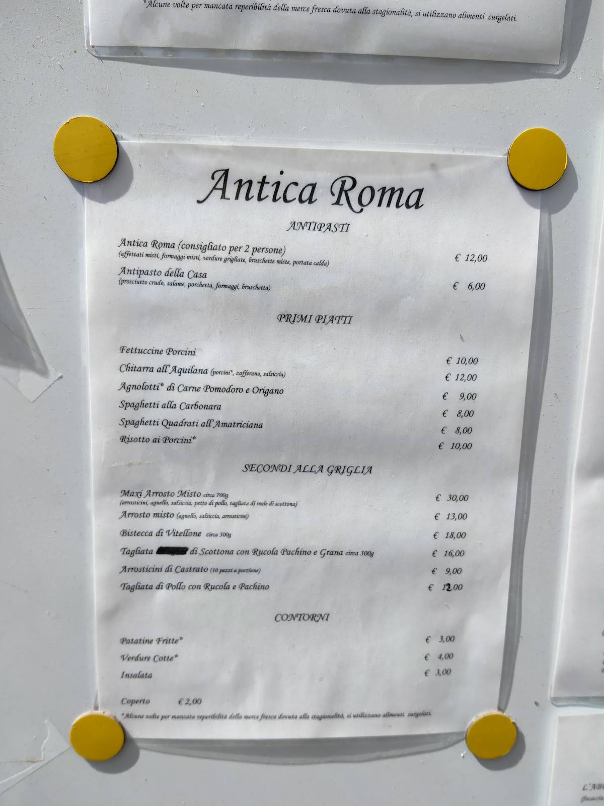 Menu di Ristorante Pizzeria Antica Roma 
