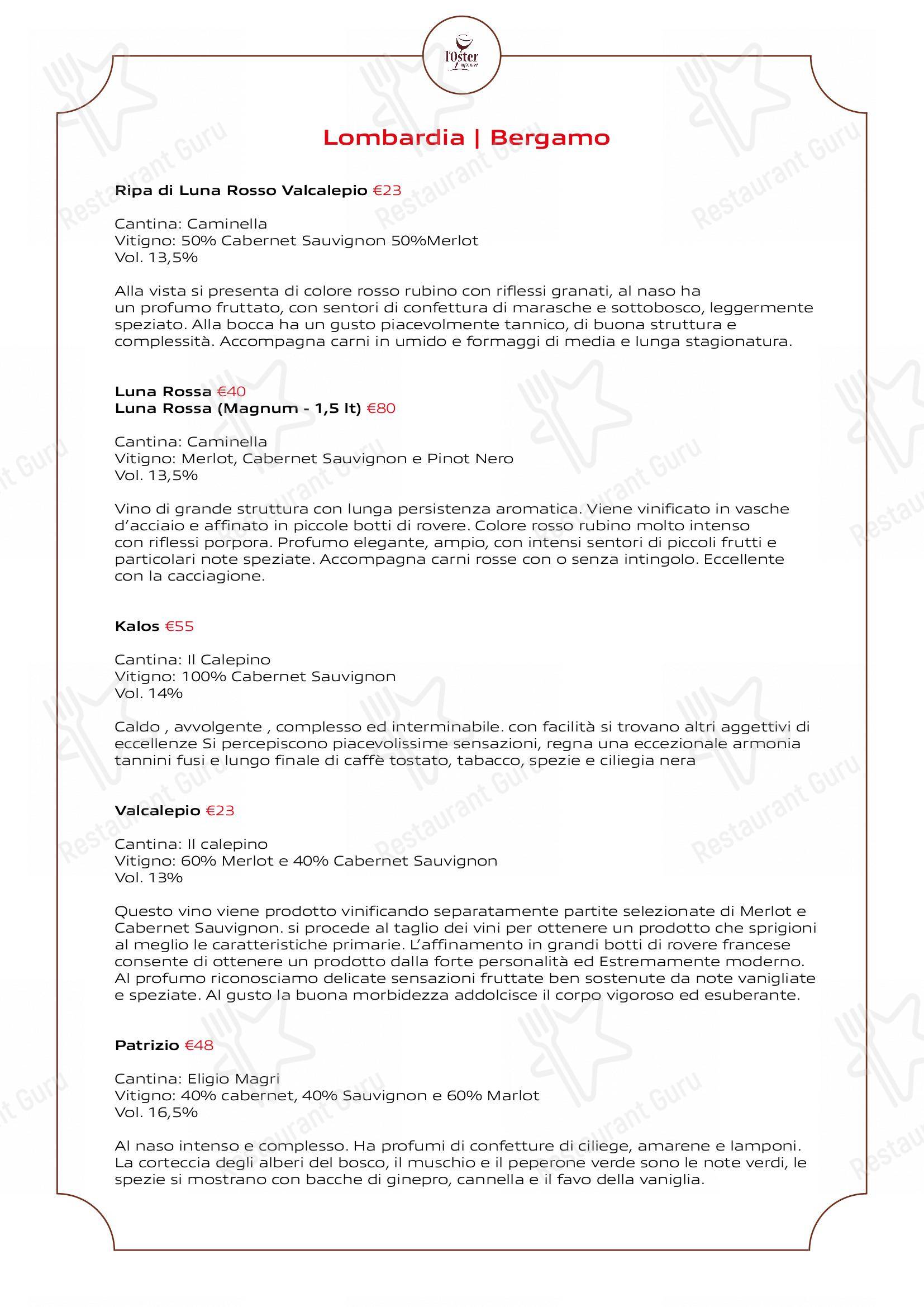 Основное меню per L'Oster Bif & Beef Restaurant in Grassobbio