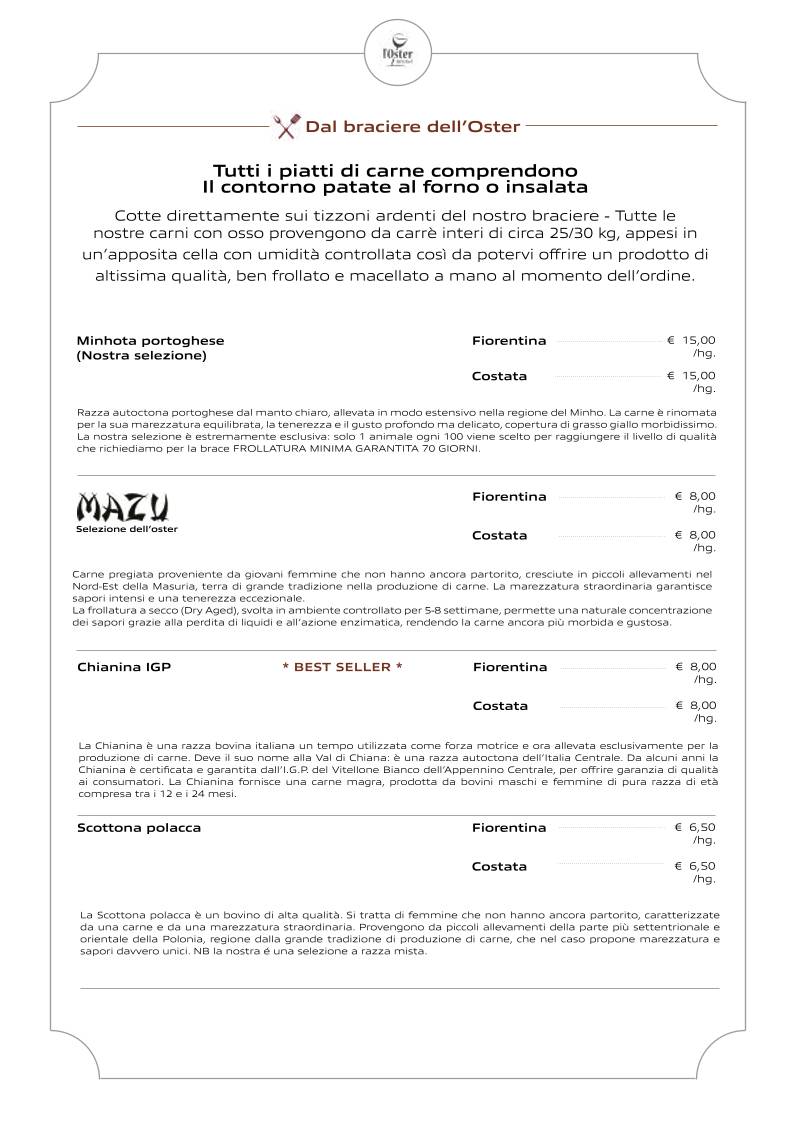 Menu di Ristorante - Pizzeria L'Oster Bif & Beef 