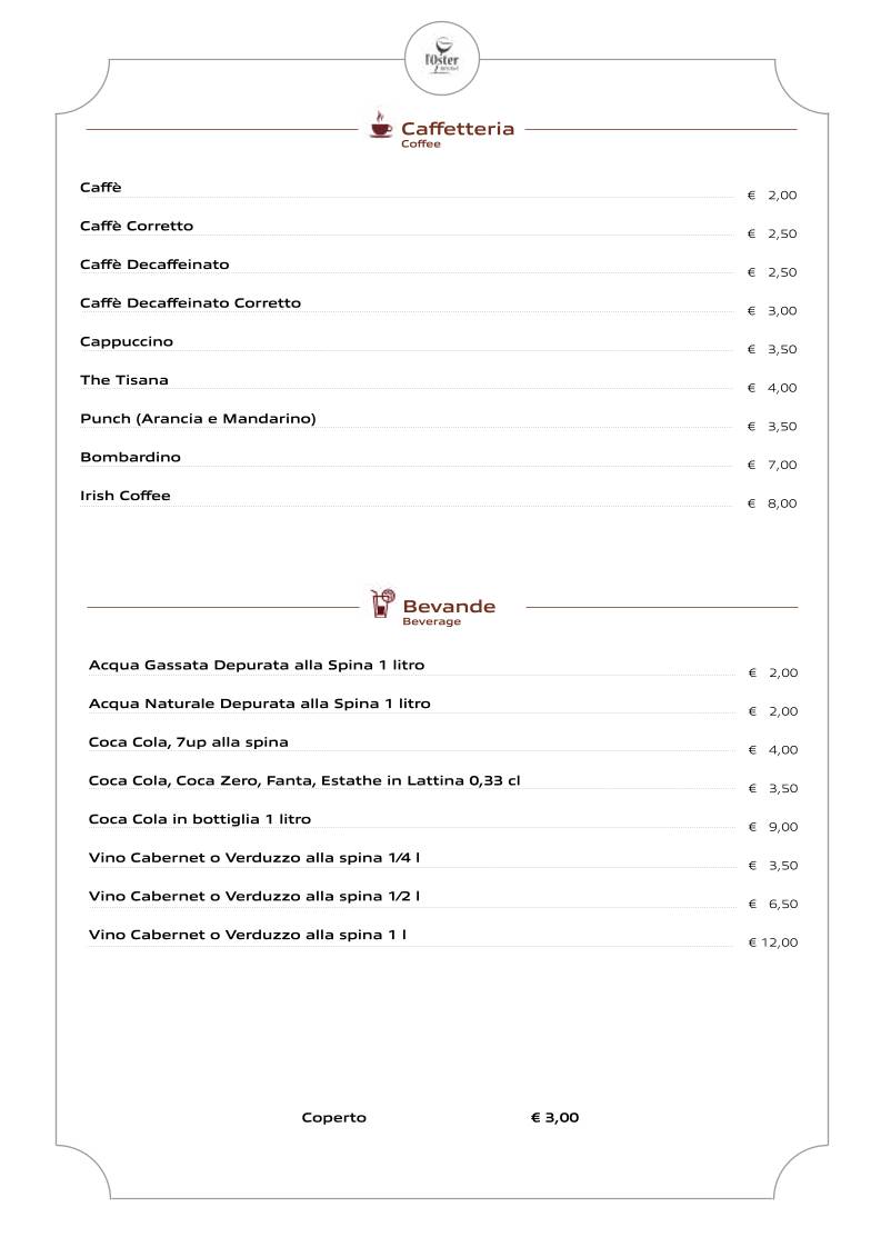 Menu di Ristorante - Pizzeria L'Oster Bif & Beef 