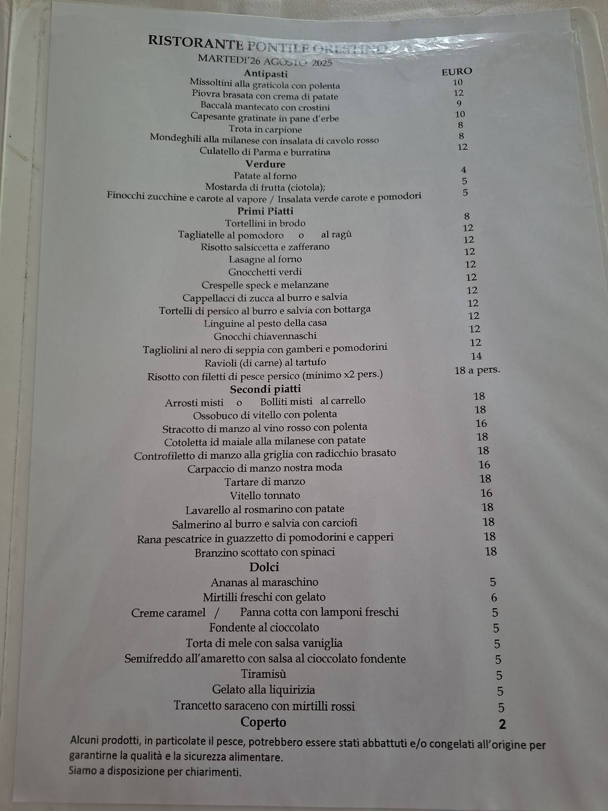Menu di Ristorante Pontile Orestino 