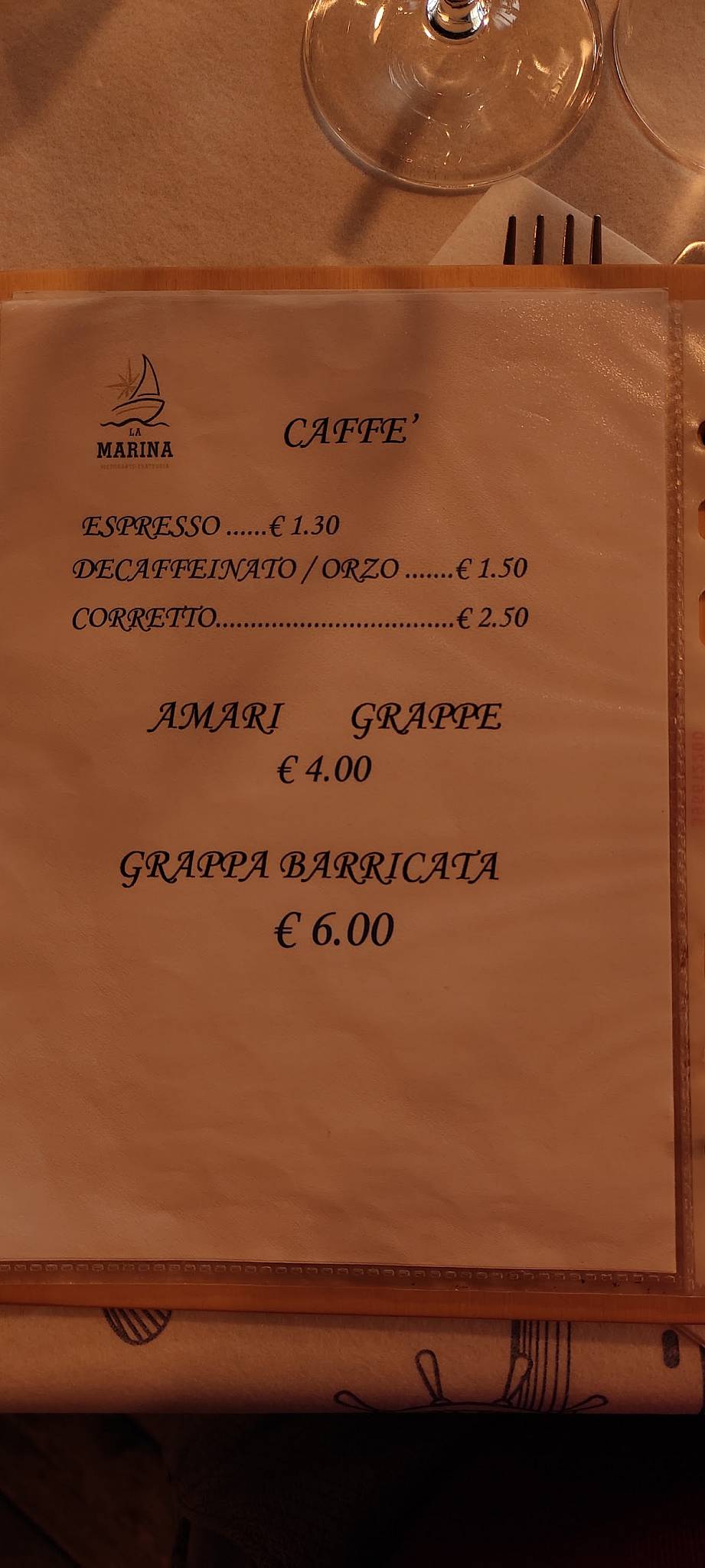 Menu di Ristorante Trattoria La Marina 