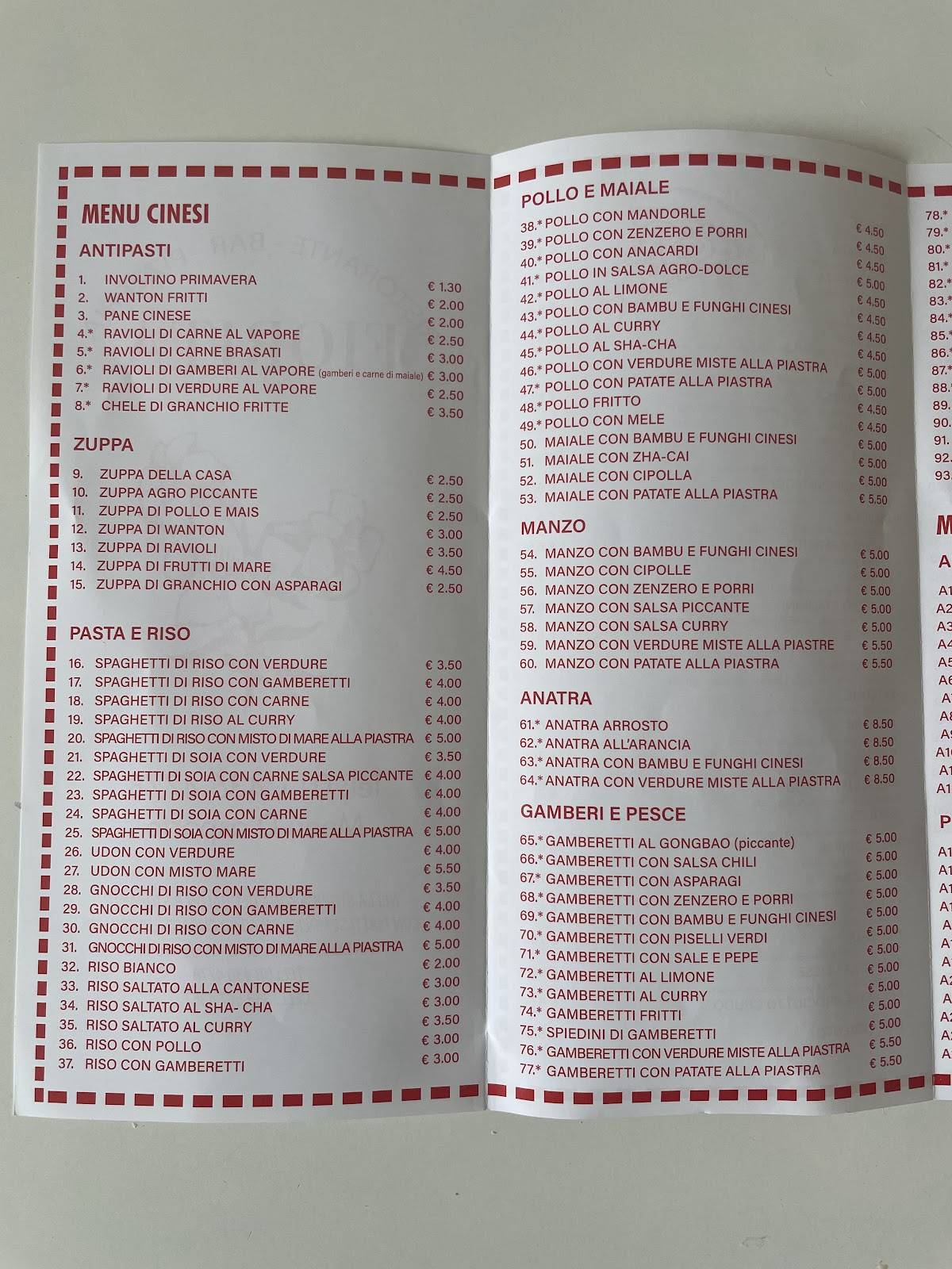 Menu di Ristorante cinese pizzeria Fiorita Borgo Dora Snc 