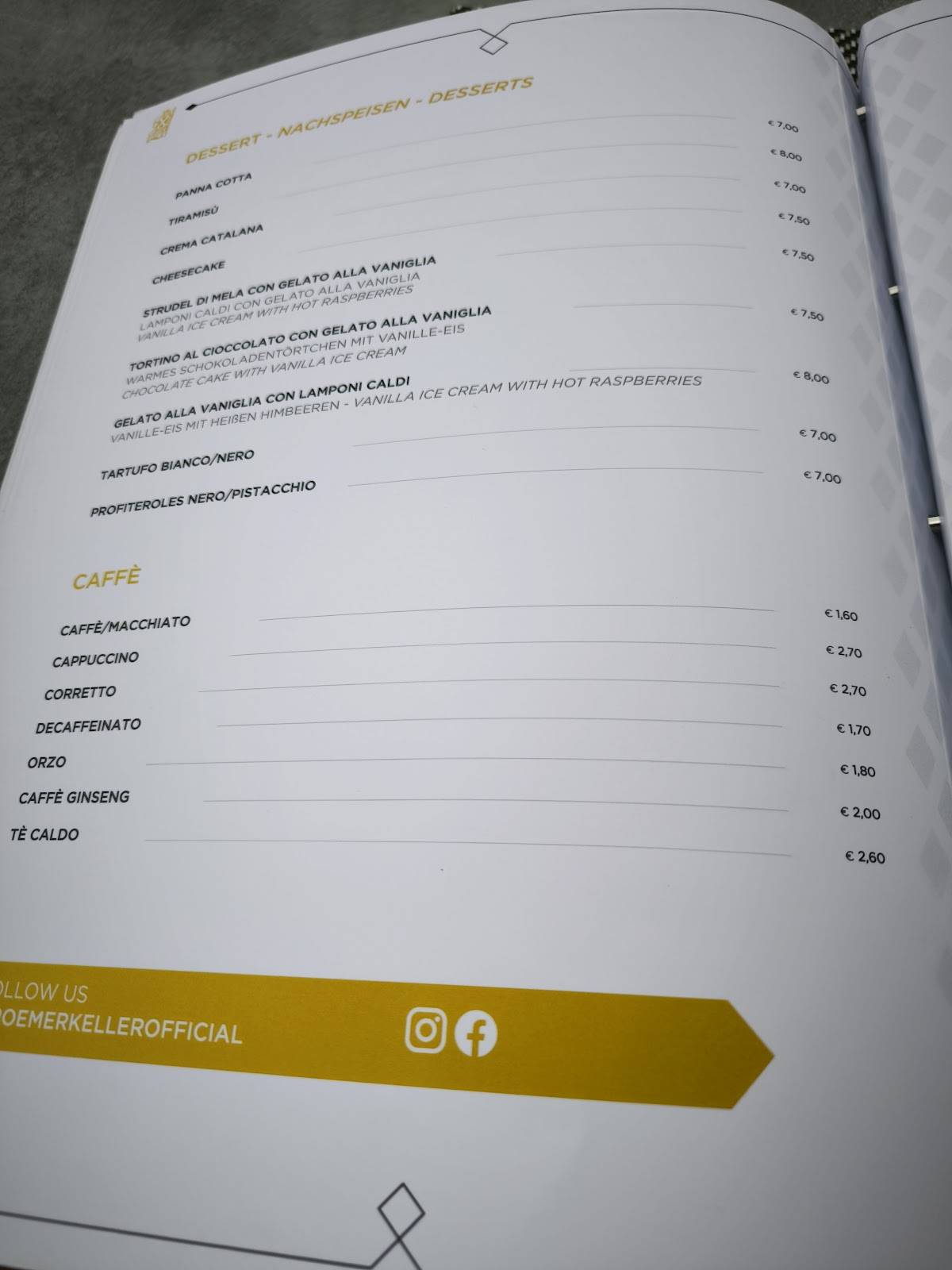 Menu di Roemerkeller Lagundo 