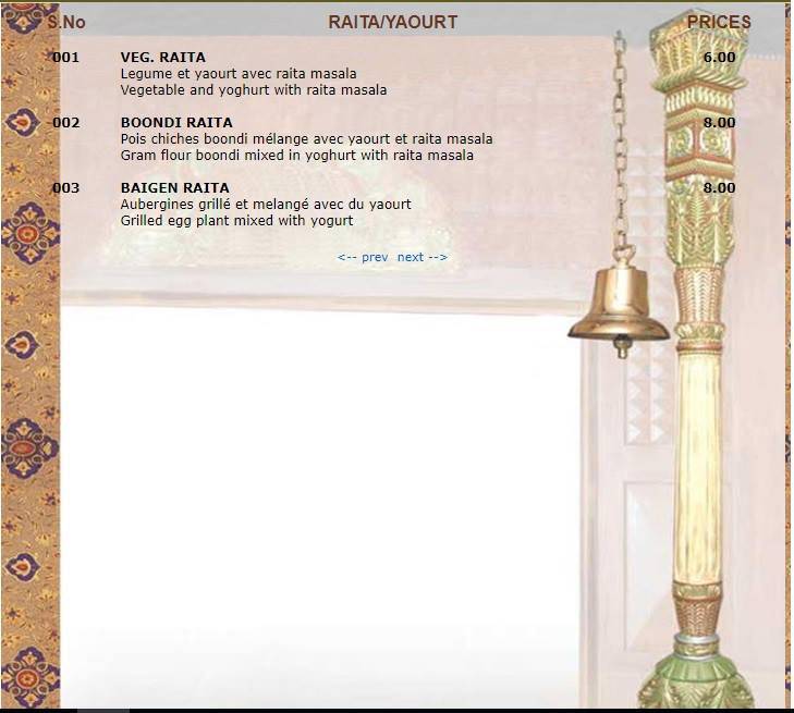 Menu di Sajna Restaurant 