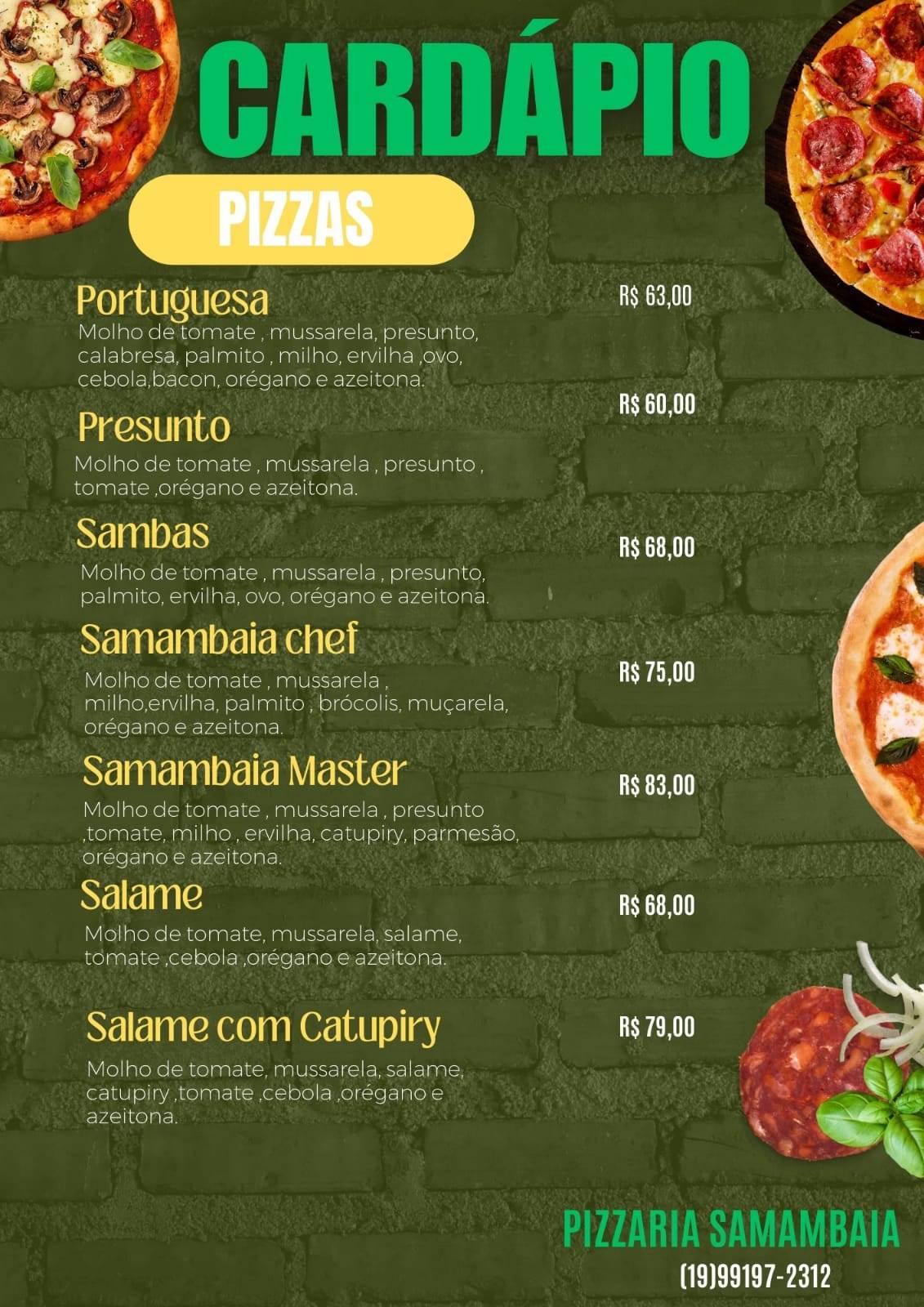 Samambaia Pizzaria e Lanches cardápio