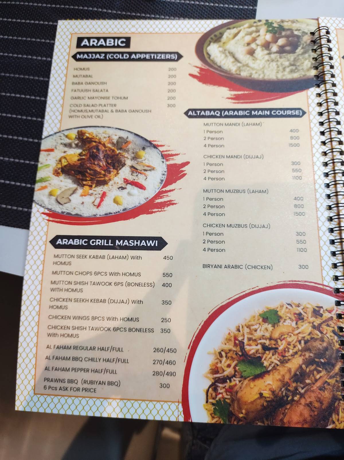 Sanjar Family Restaurant Arabic Indian Tandoor Chinese menu