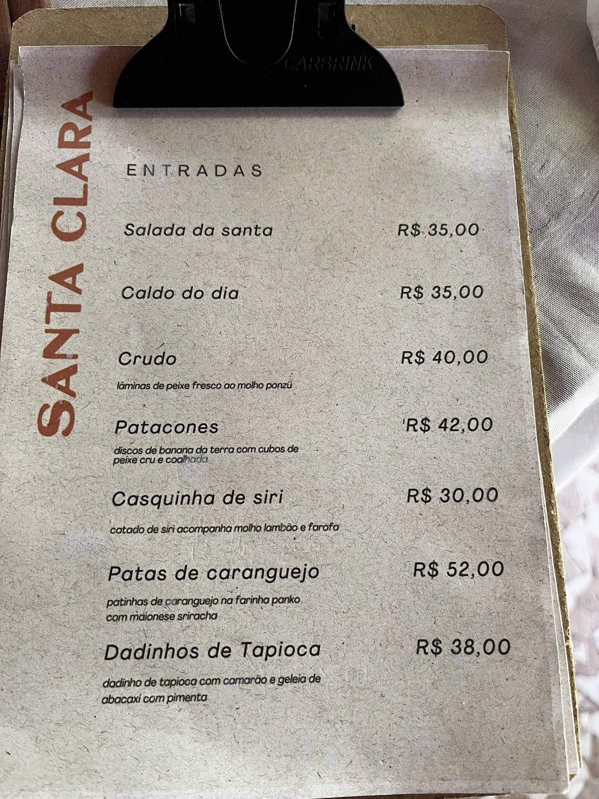 Restaurant Santa Clara cardápio