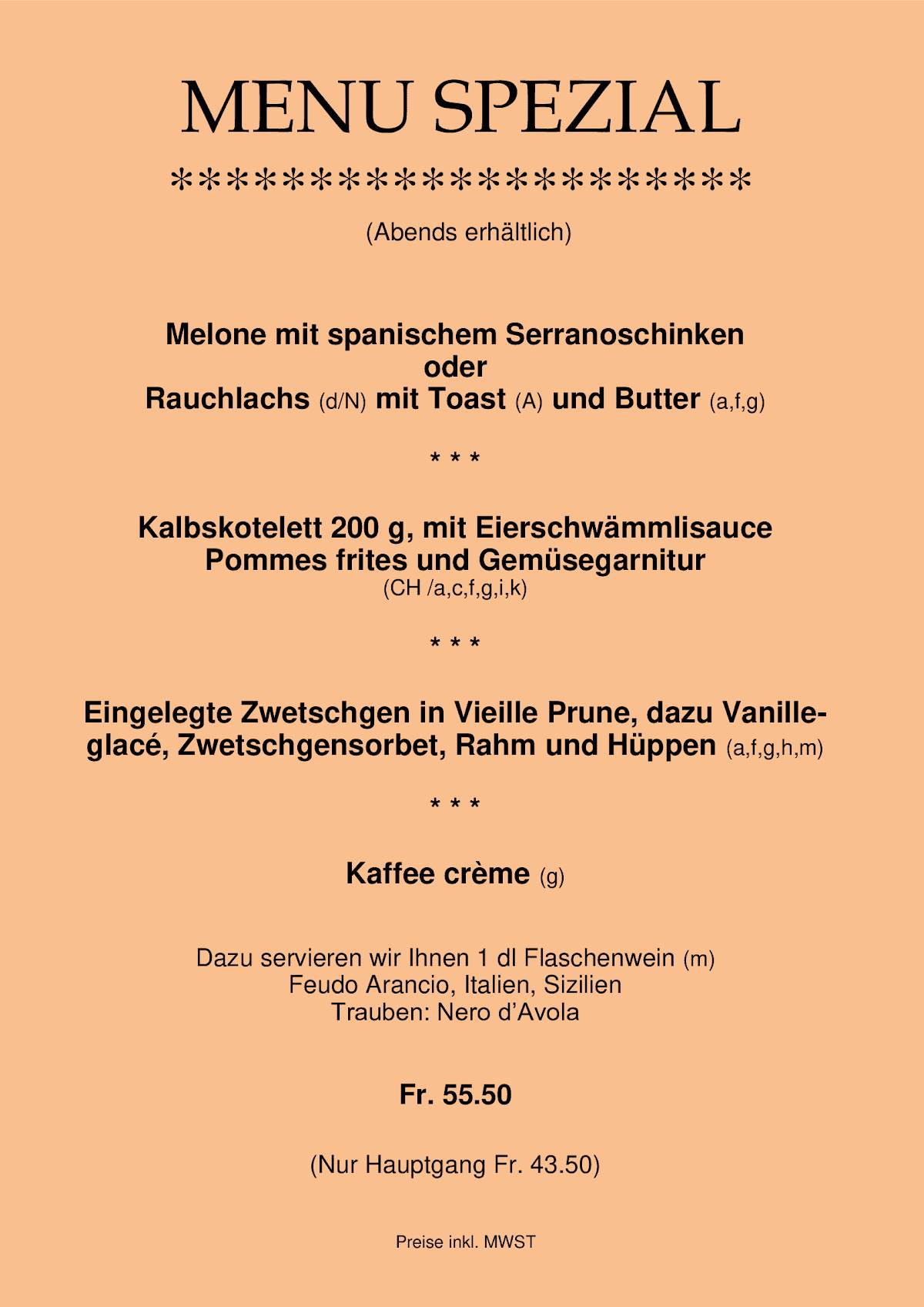 Menu di Restaurant Schützenruh 