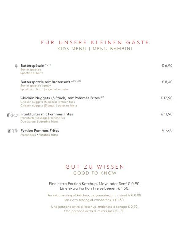 Menu de Restaurant Seegrube