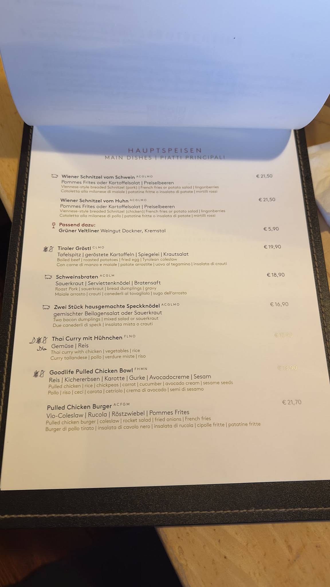 Menu de Restaurant Seegrube