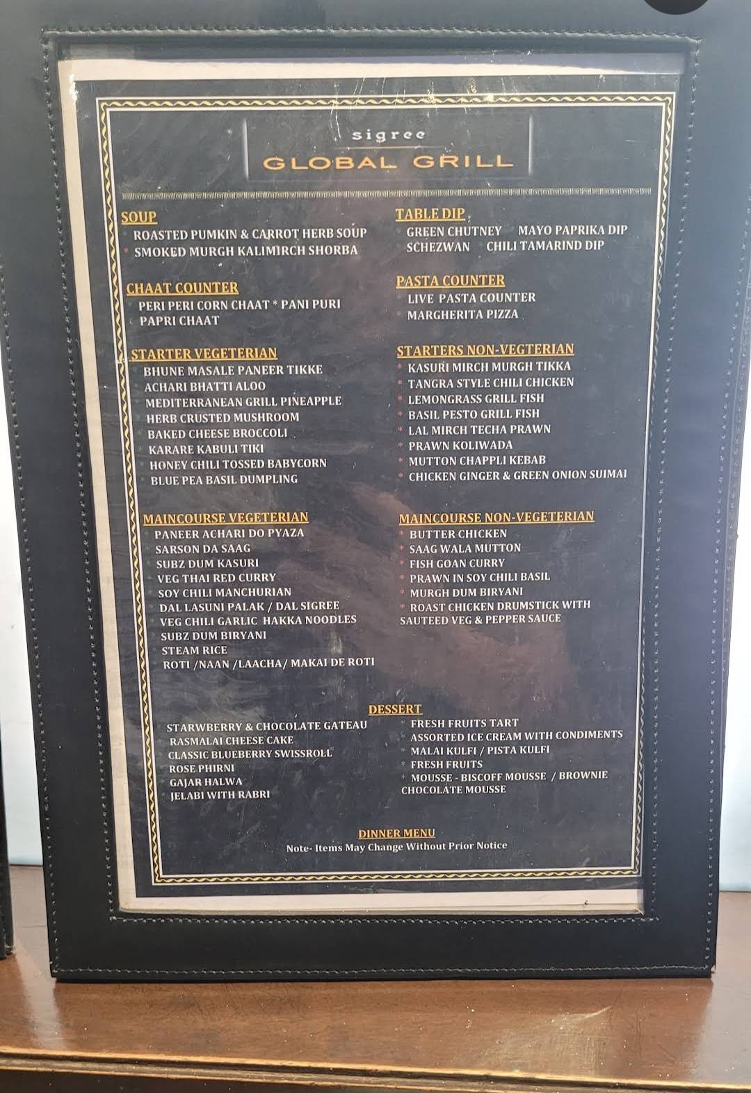 Sigree Global Grill Powai menu