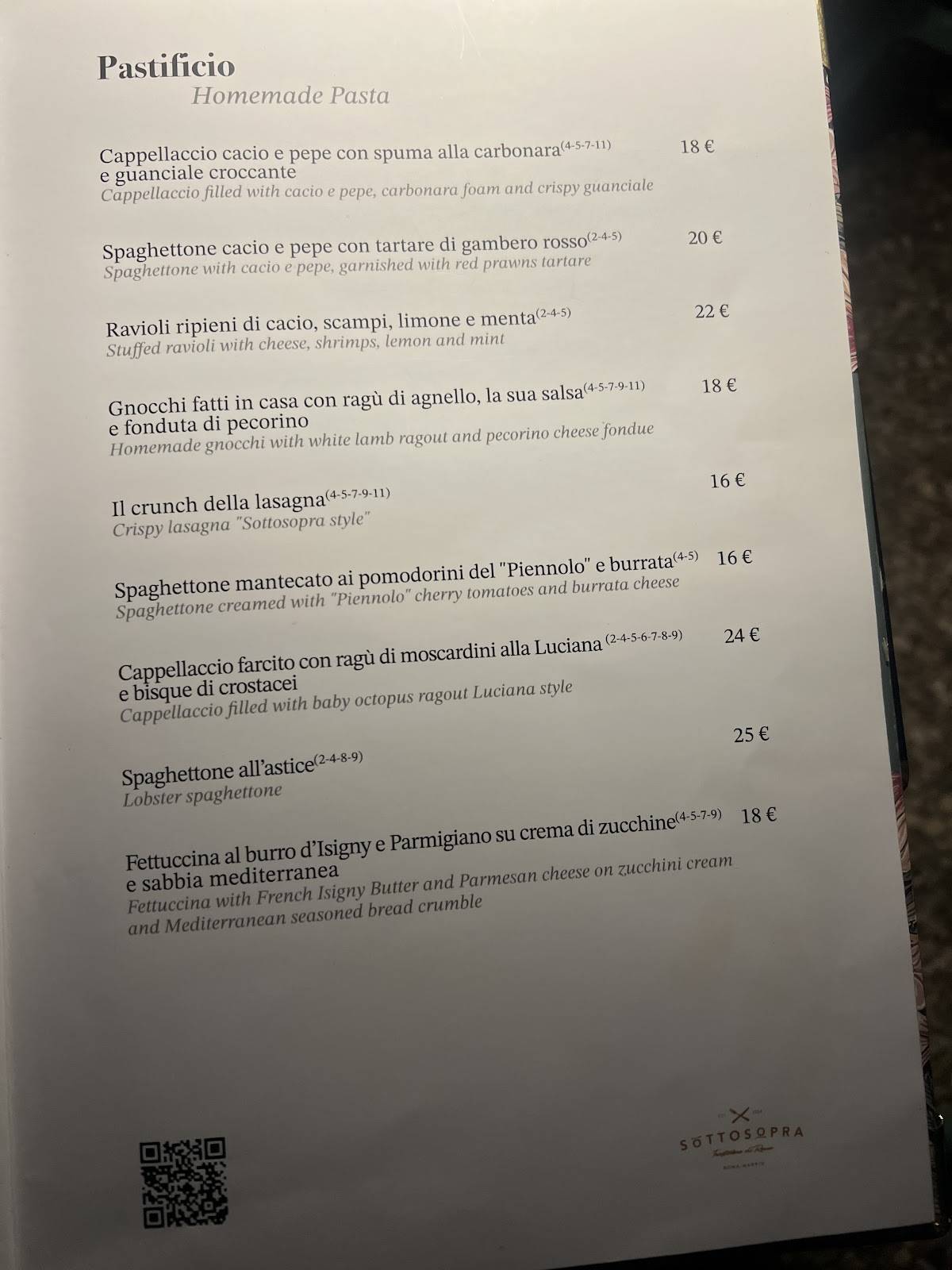 Menu di Sottosopra Trastevere 