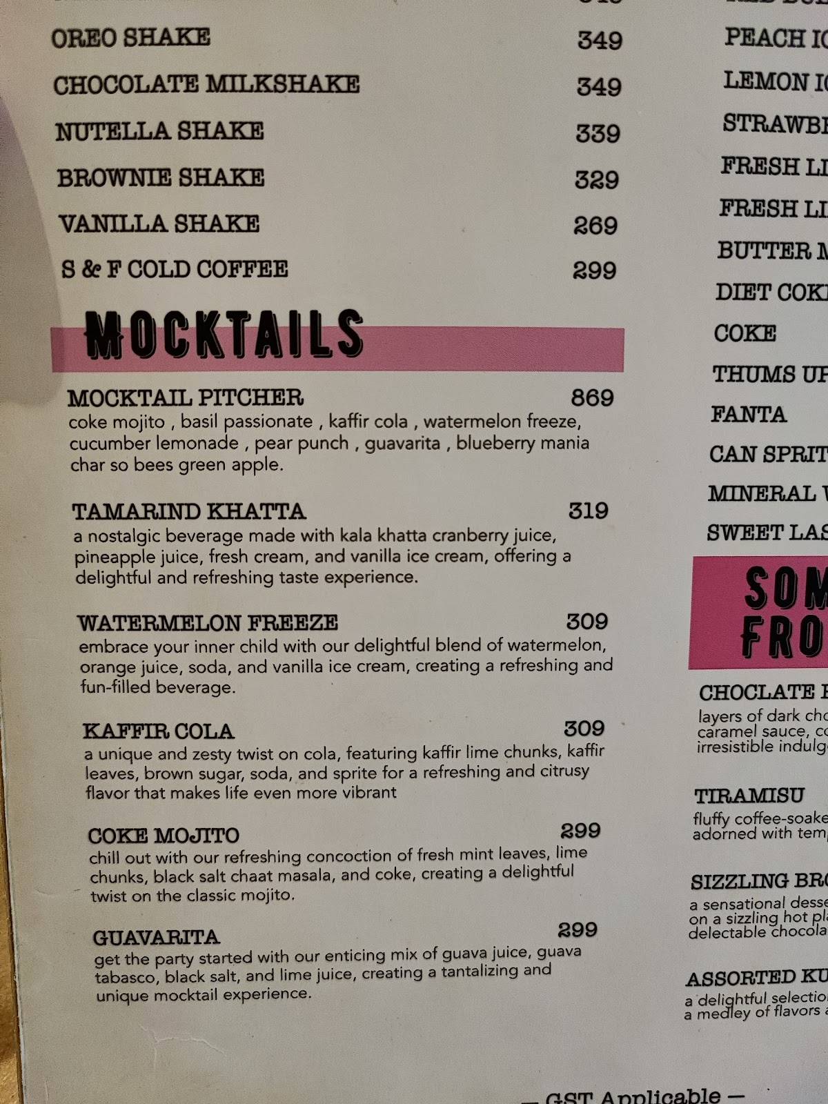 Spices and Flavours menu