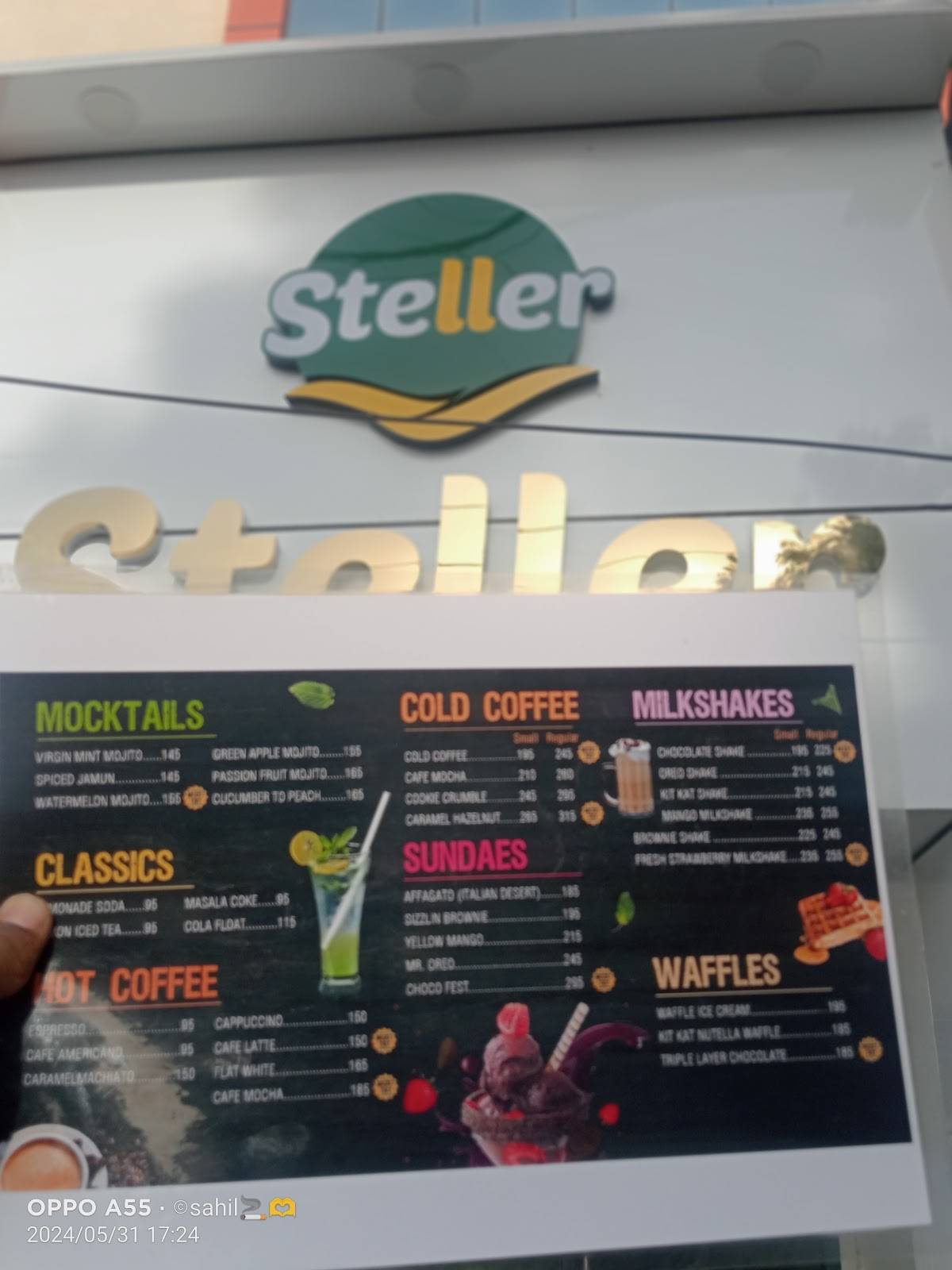 Steller Ice Cream cafe menu