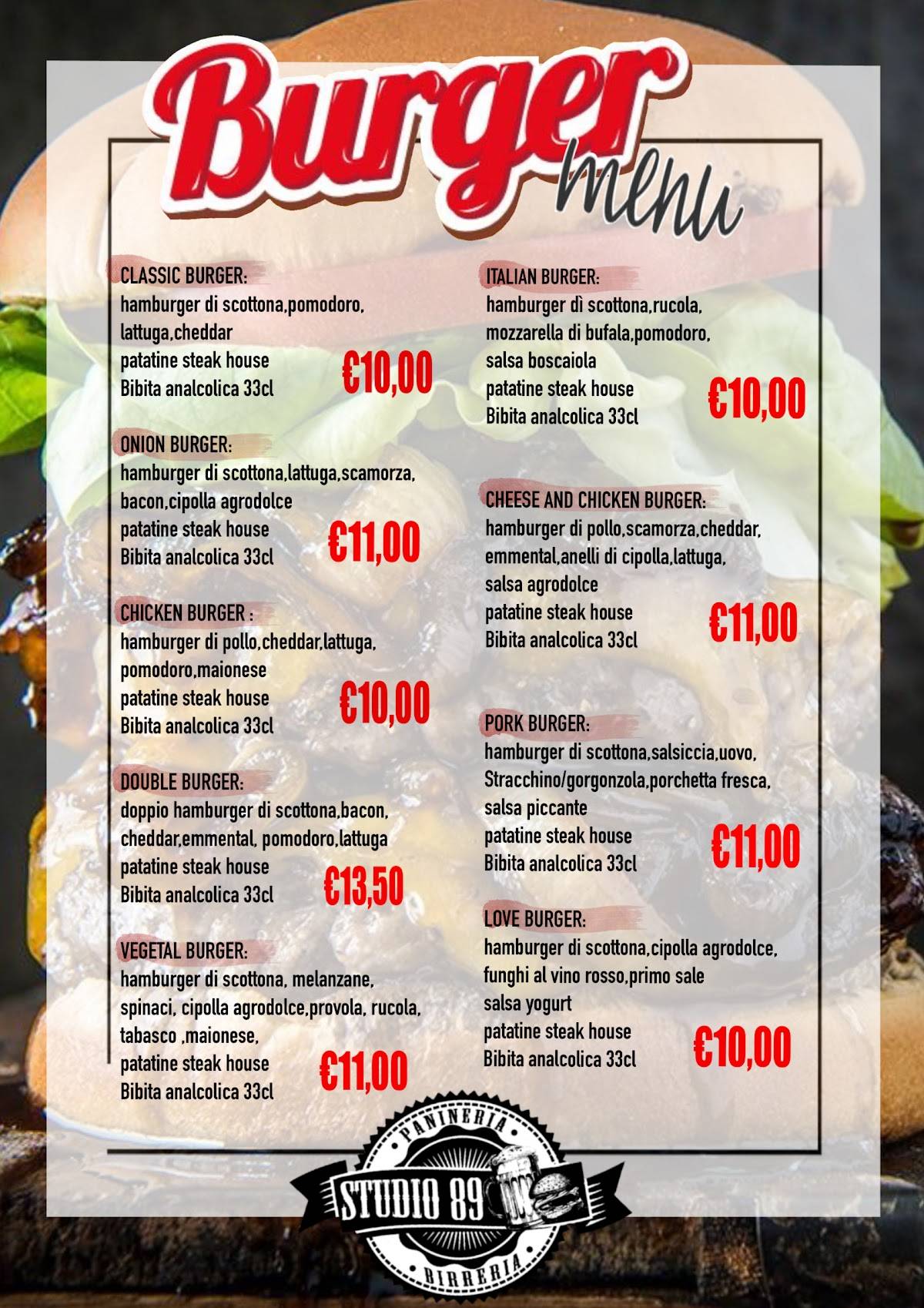 Menu di Studio89 Panineria&birreria 