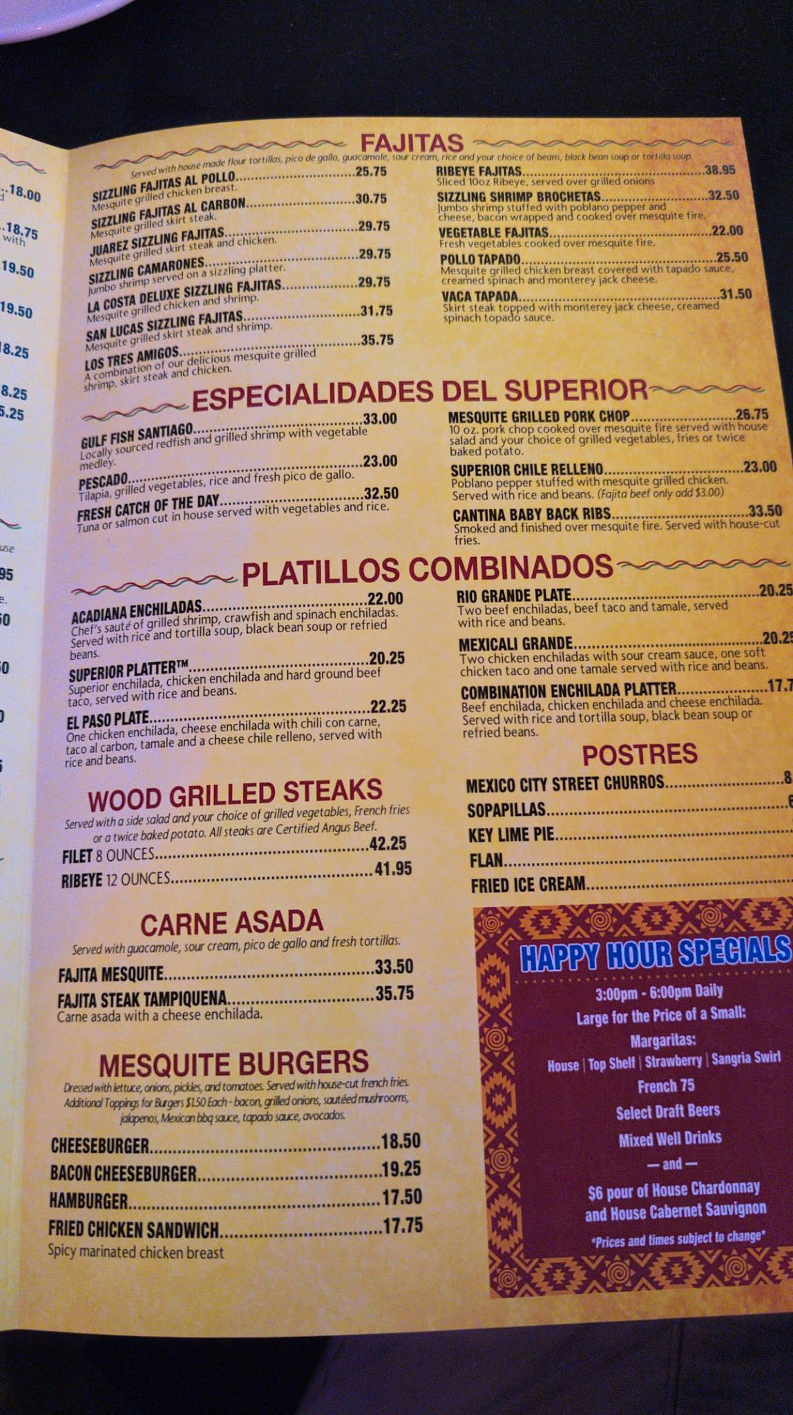 Menu at Superior Grill Lafayette restaurant, Lafayette