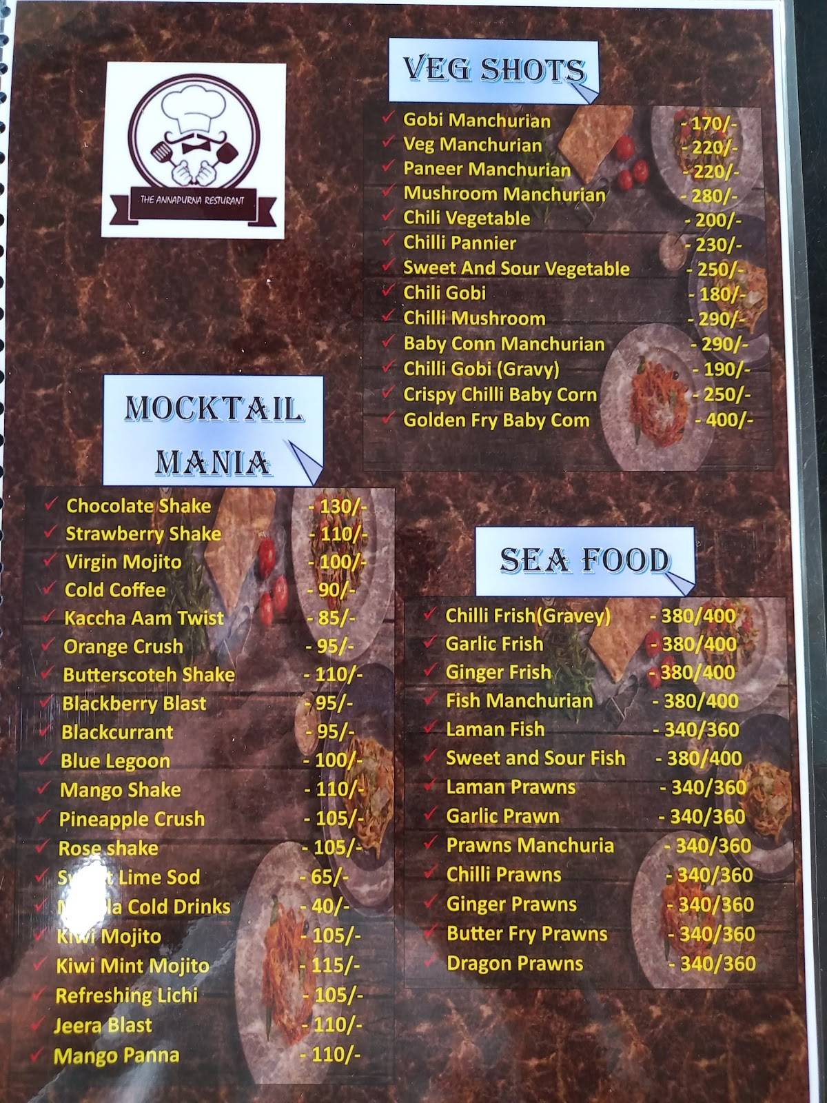 THE ANNAPURNA RESTAURANT menu