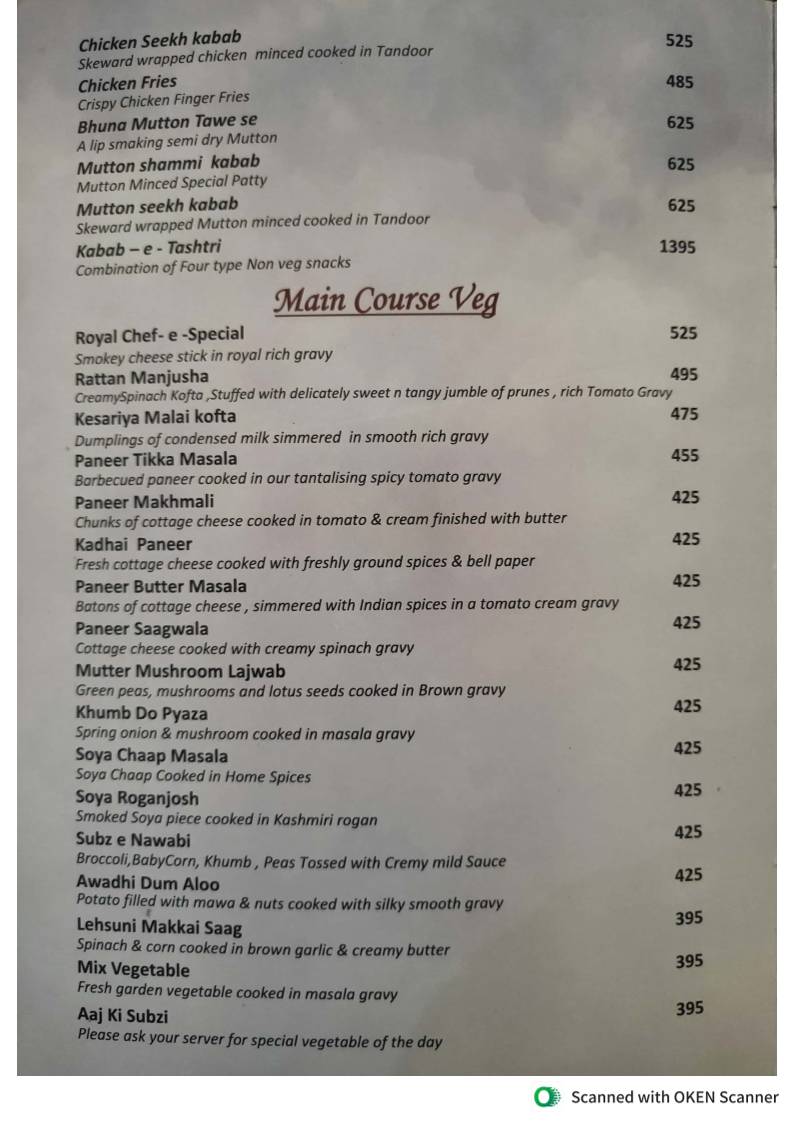 THE ROYAL DINING RESTAURANT menu