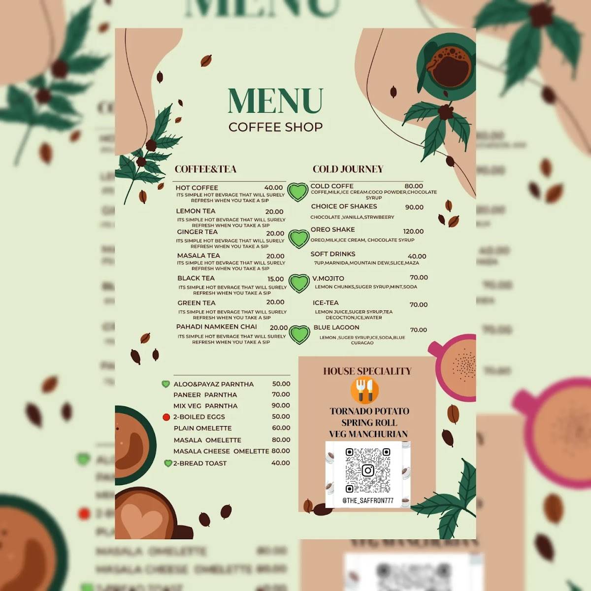 THE SAFFRON menu