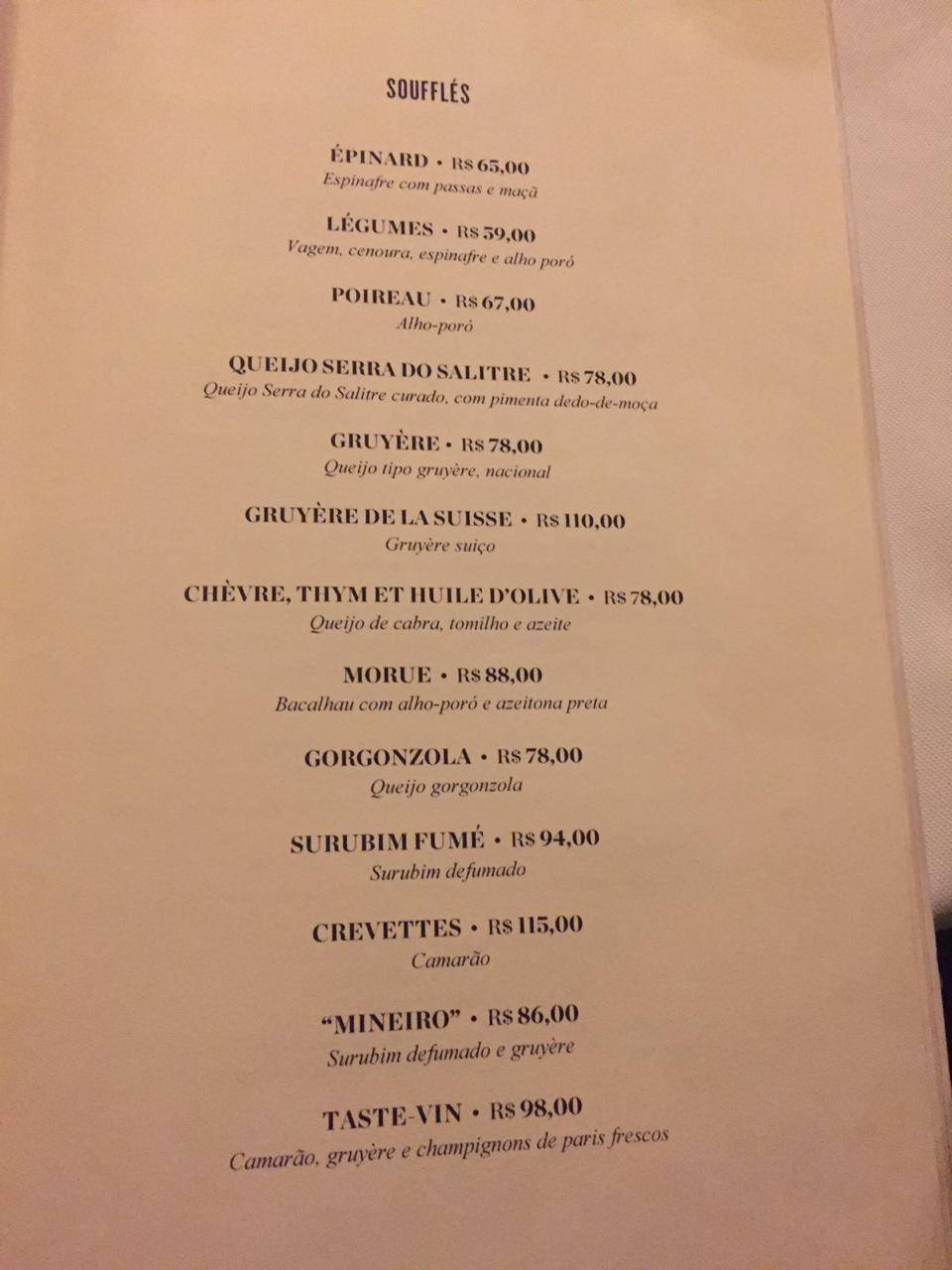Menu em Taste-Vin restaurante, Belo Horizonte
