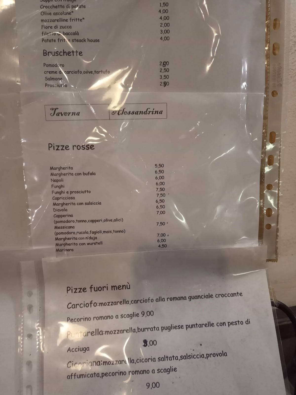 Menu di Taverna Alessandrina 