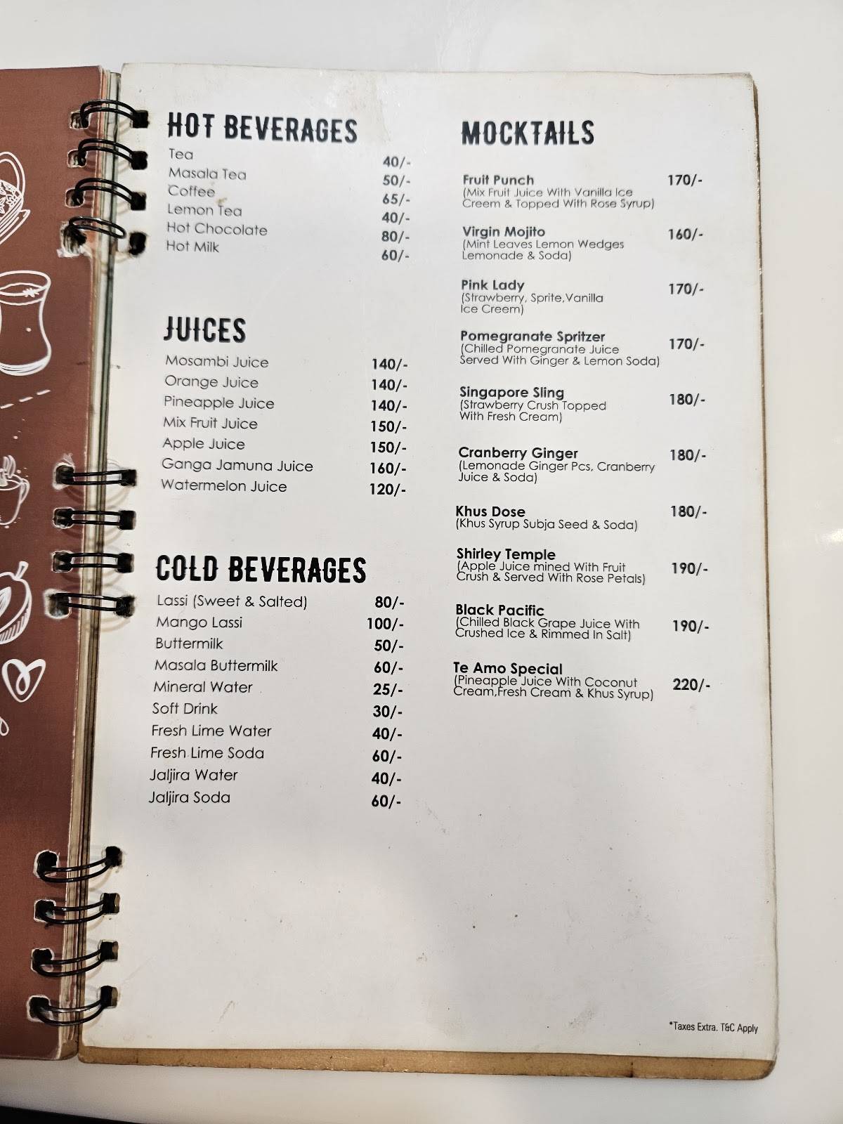 Te Amo Pure Veg Restaurant menu