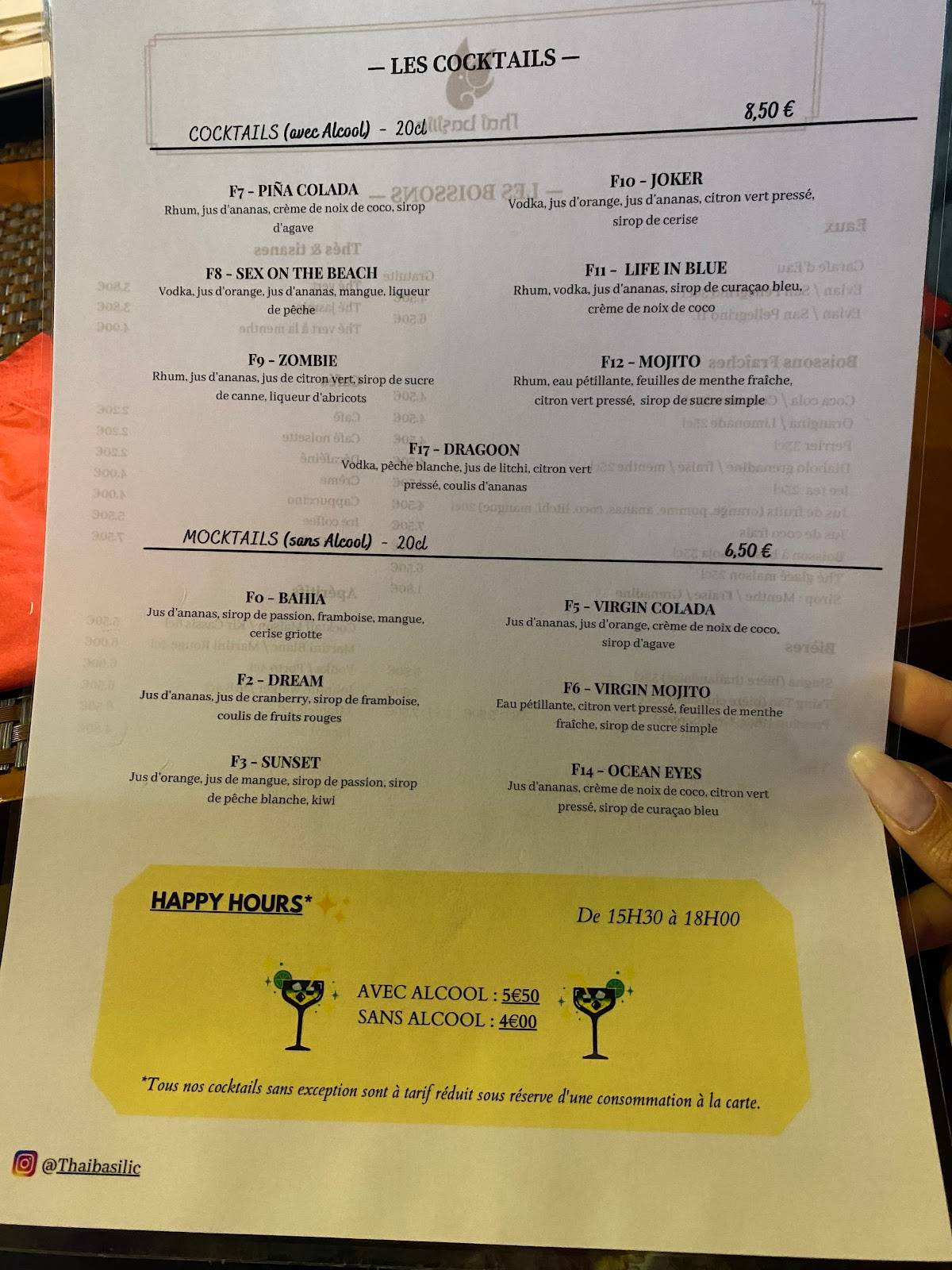 Menu de Thaï Basilic Créteil Soleil