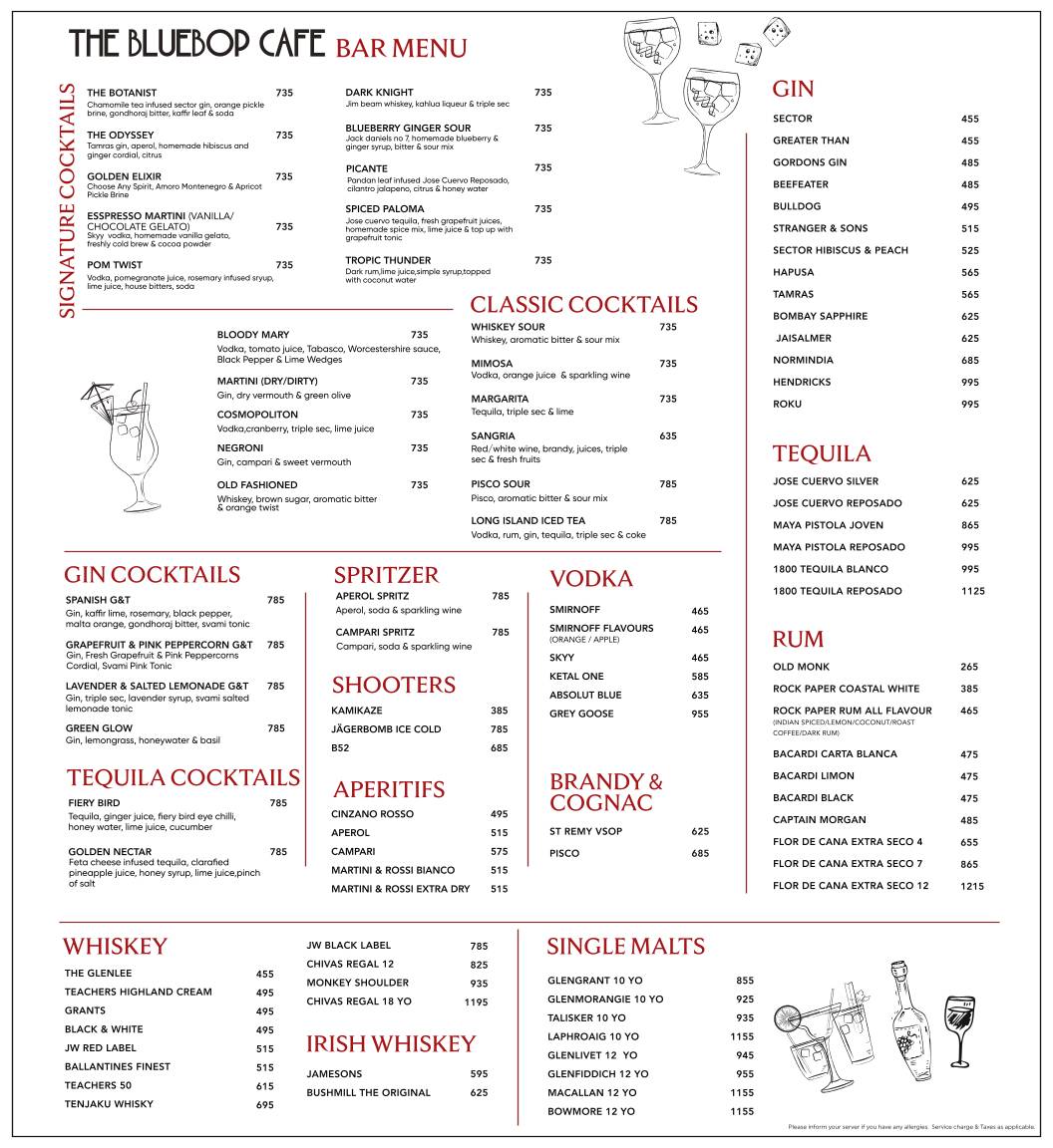 The Bluebop Cafe menu