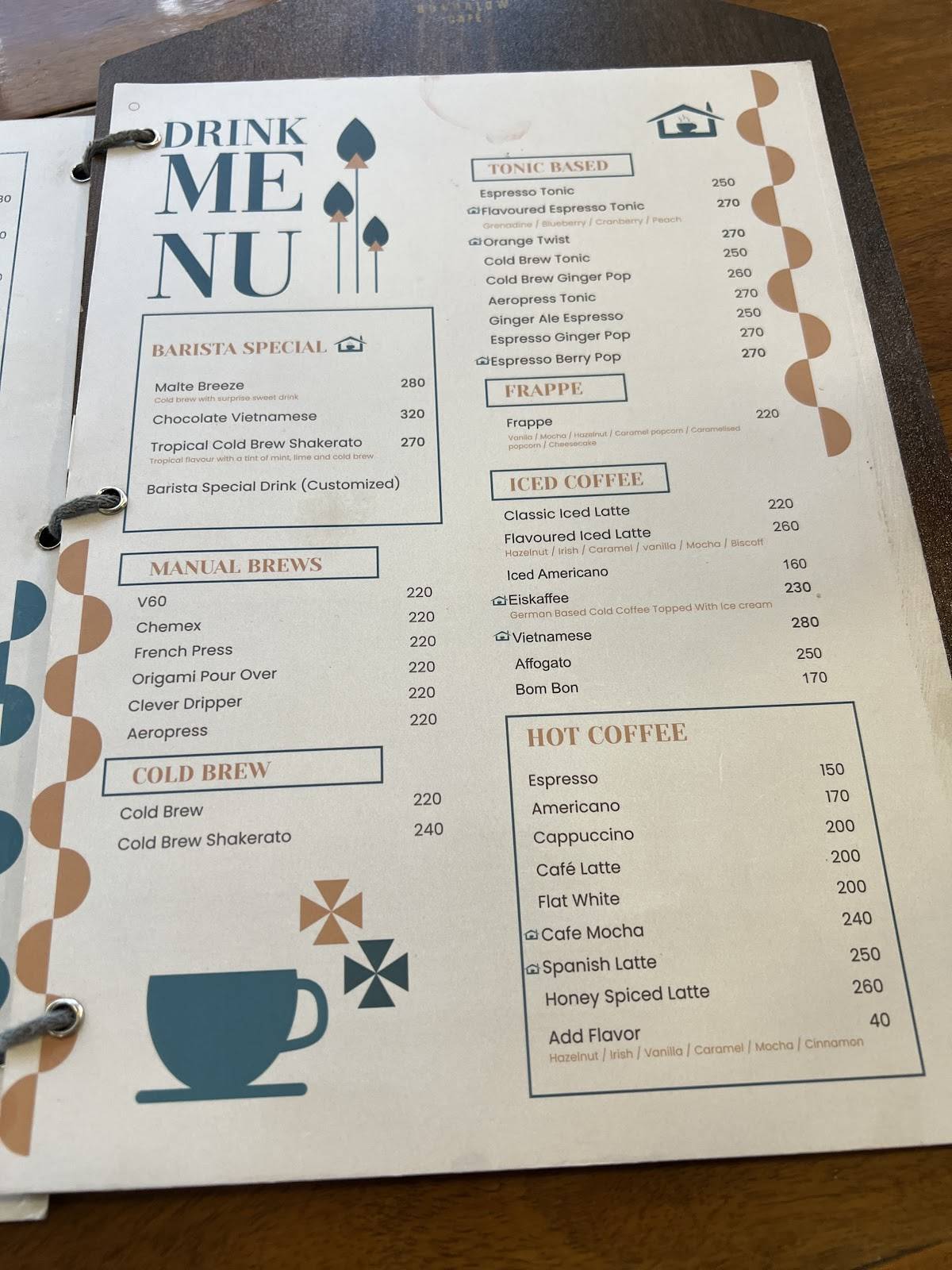 The Bungalow Cafe menu