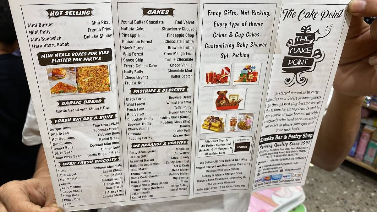 The Cake Point menu
