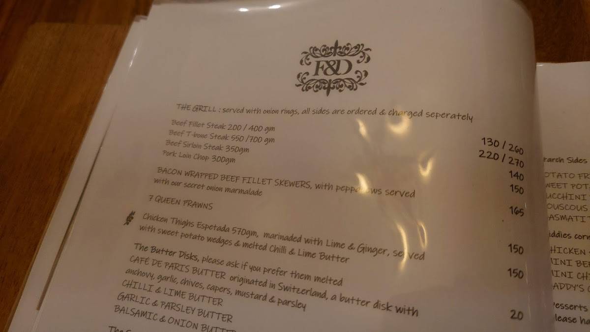 Menu at The Fork & Dagger restaurant, Grahamstown