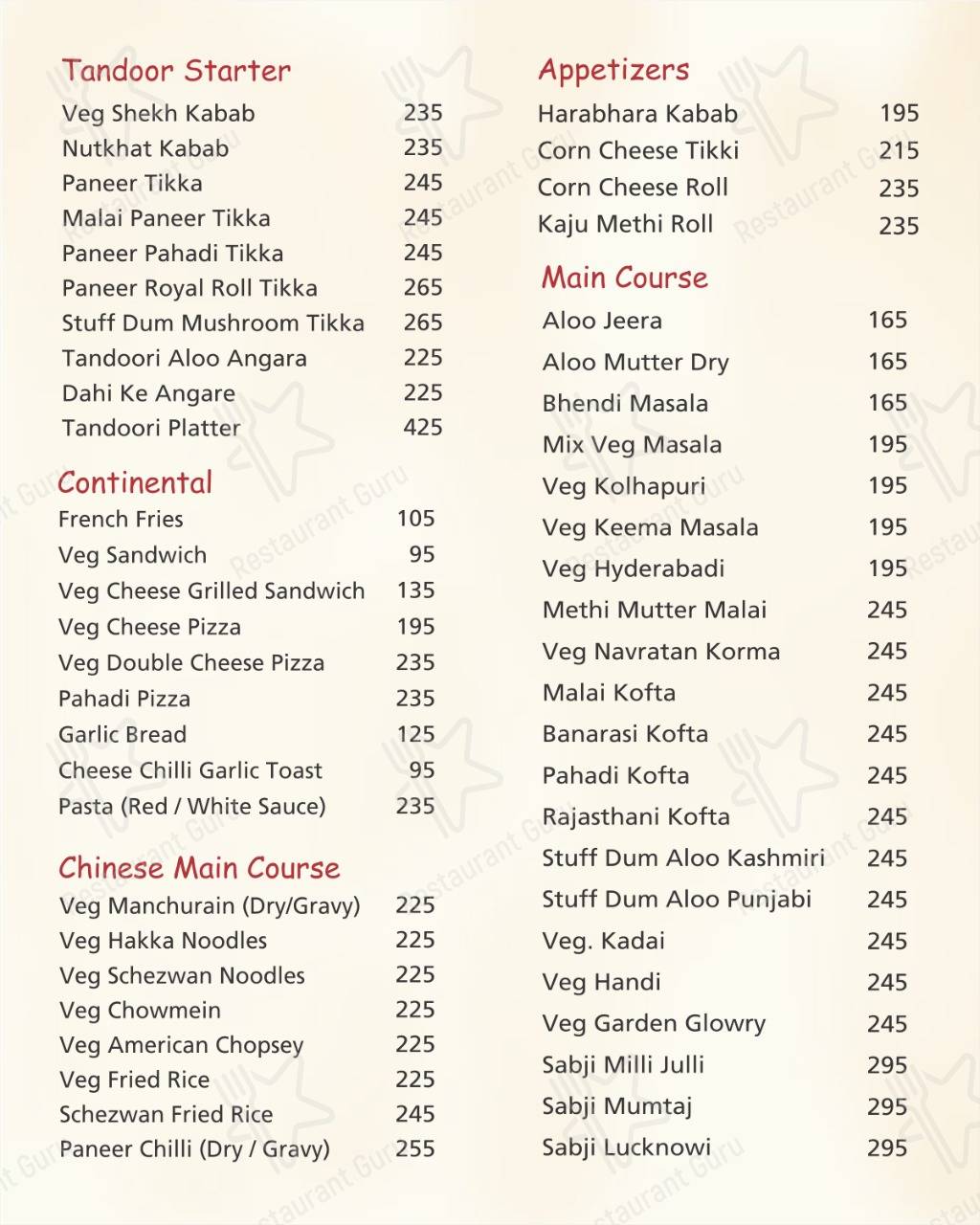 The Grand Sita Hotel menu - dishes and beverages