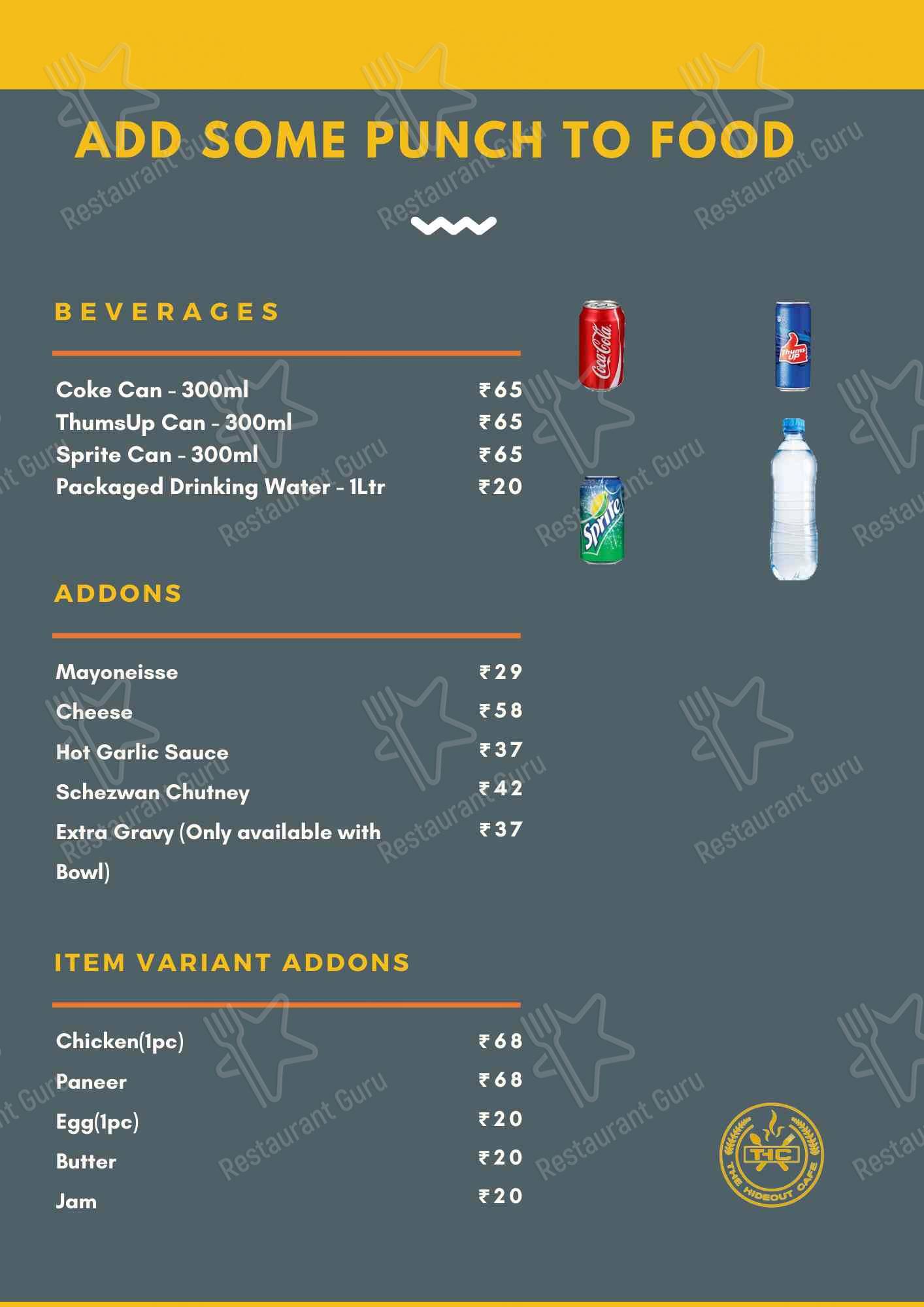 THE HIDEOUT CAFE menu