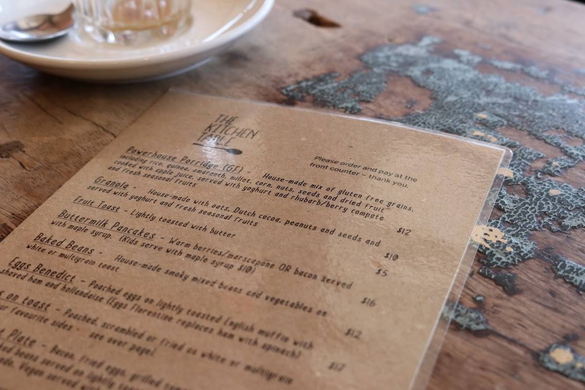 Menu at The Kitchen Table restaurant, Foster