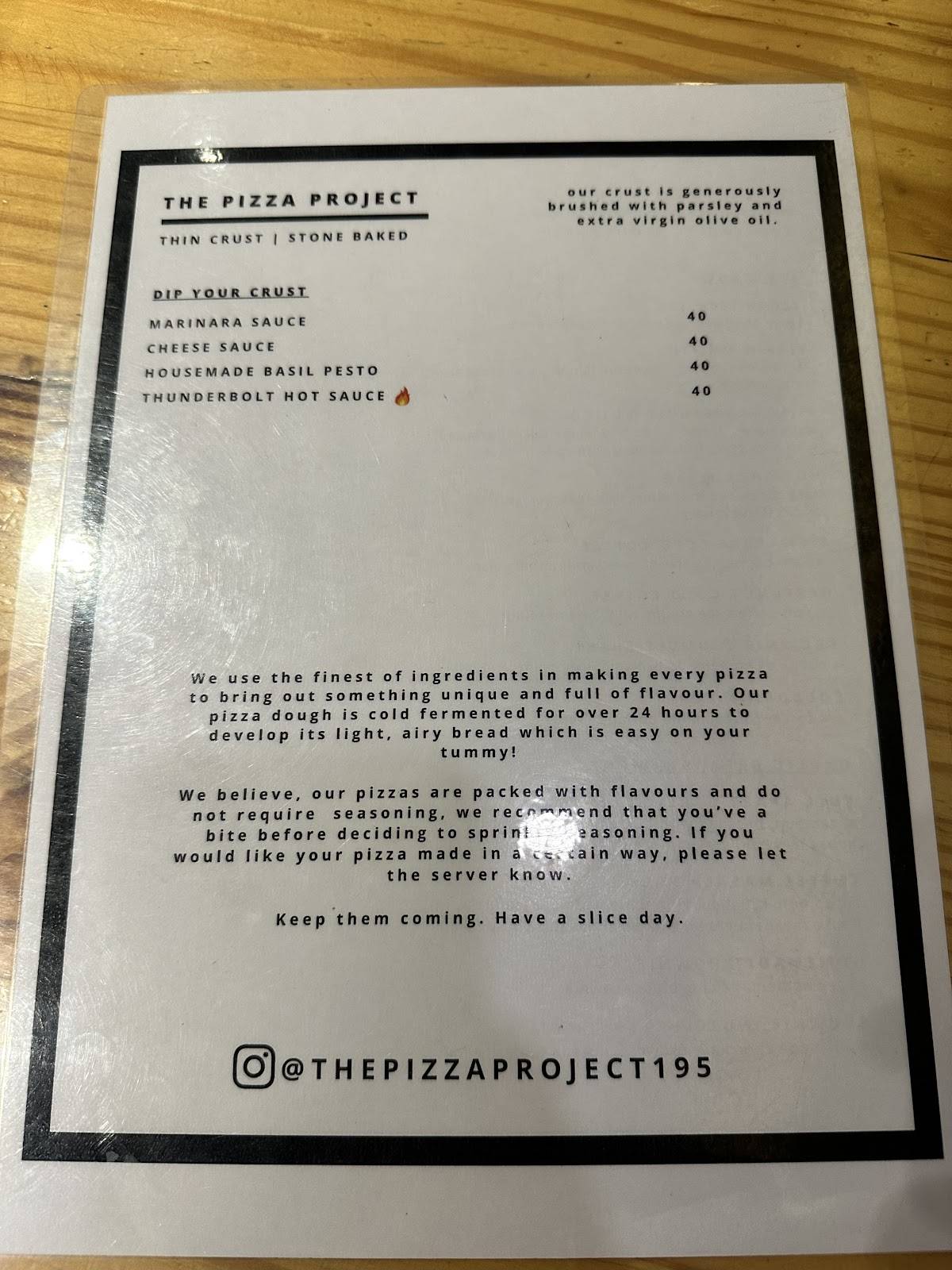 The Pizza Project menu