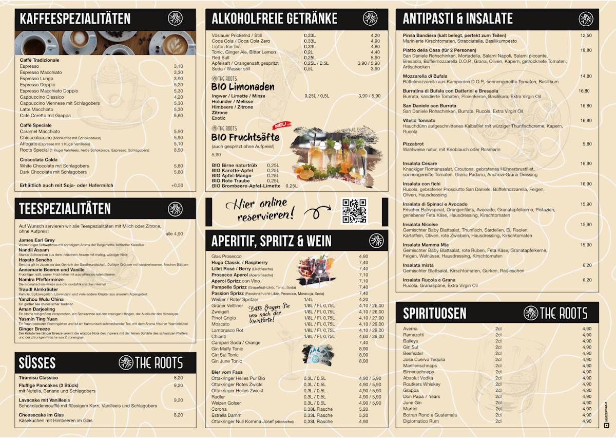 Speisekarte von The Roots restaurant, Eisenstadt