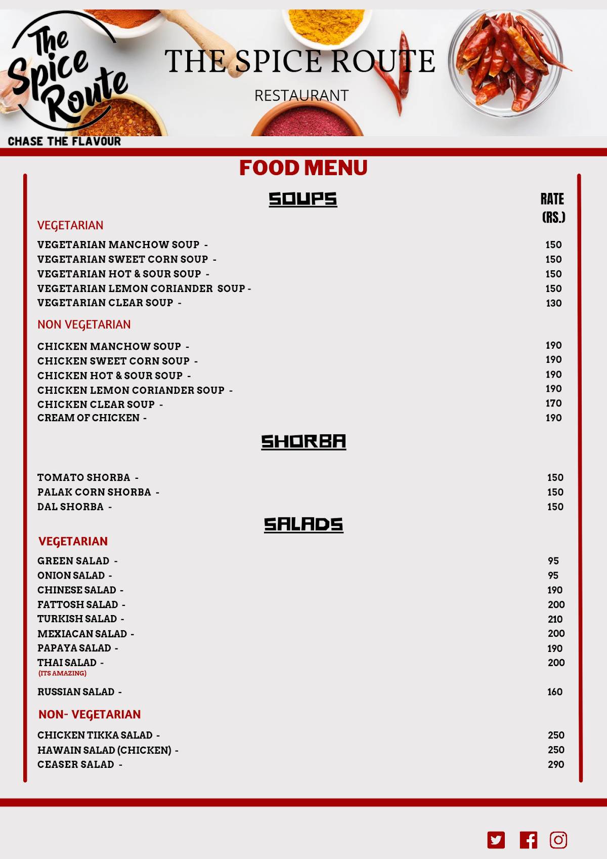 The Spice Route menu
