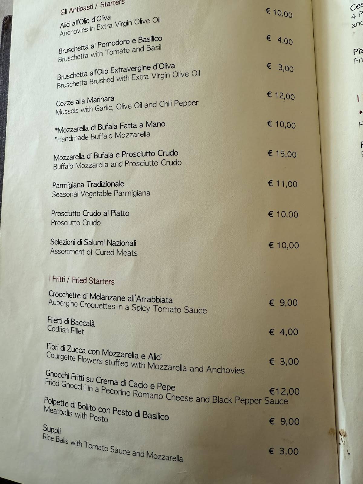Menu di Trattoria Da Cesare al Casaletto 