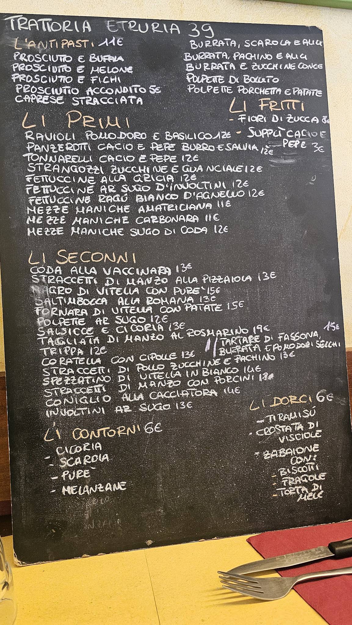 Menu di Trattoria Etruria 39 