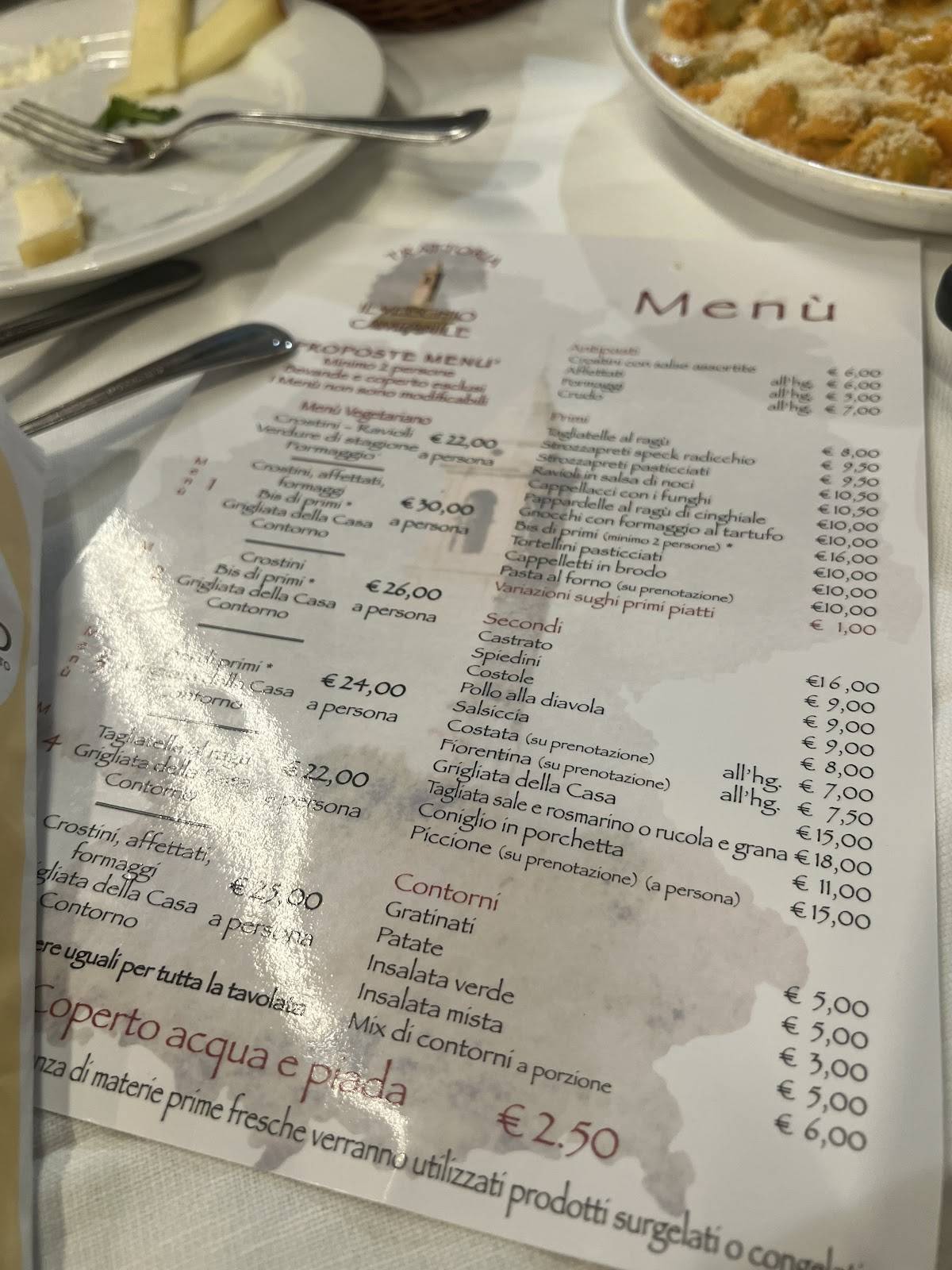 Menu di Trattoria Il Vecchio Campanile 