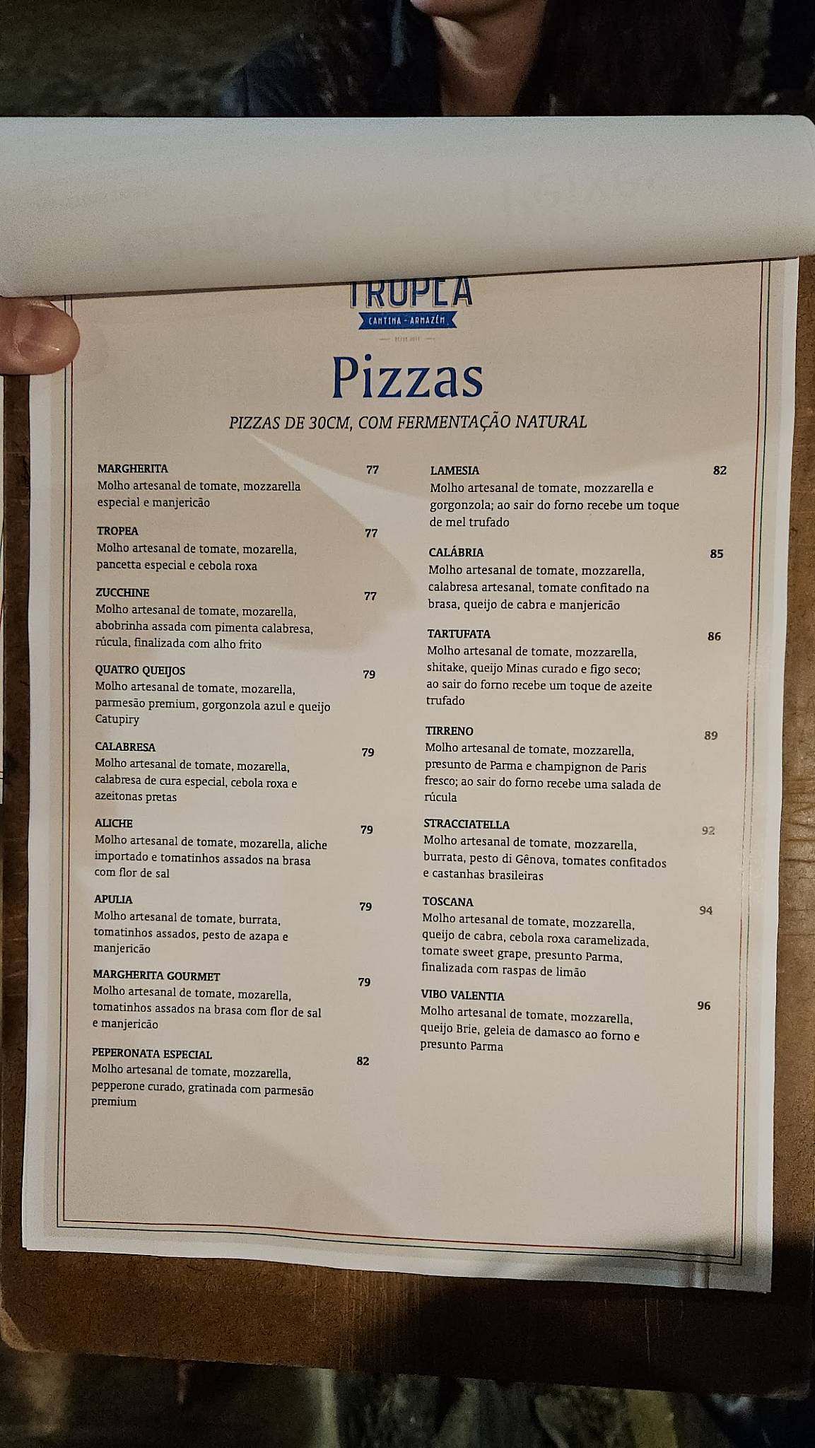 Tropea Cantina e Armazém cardápio