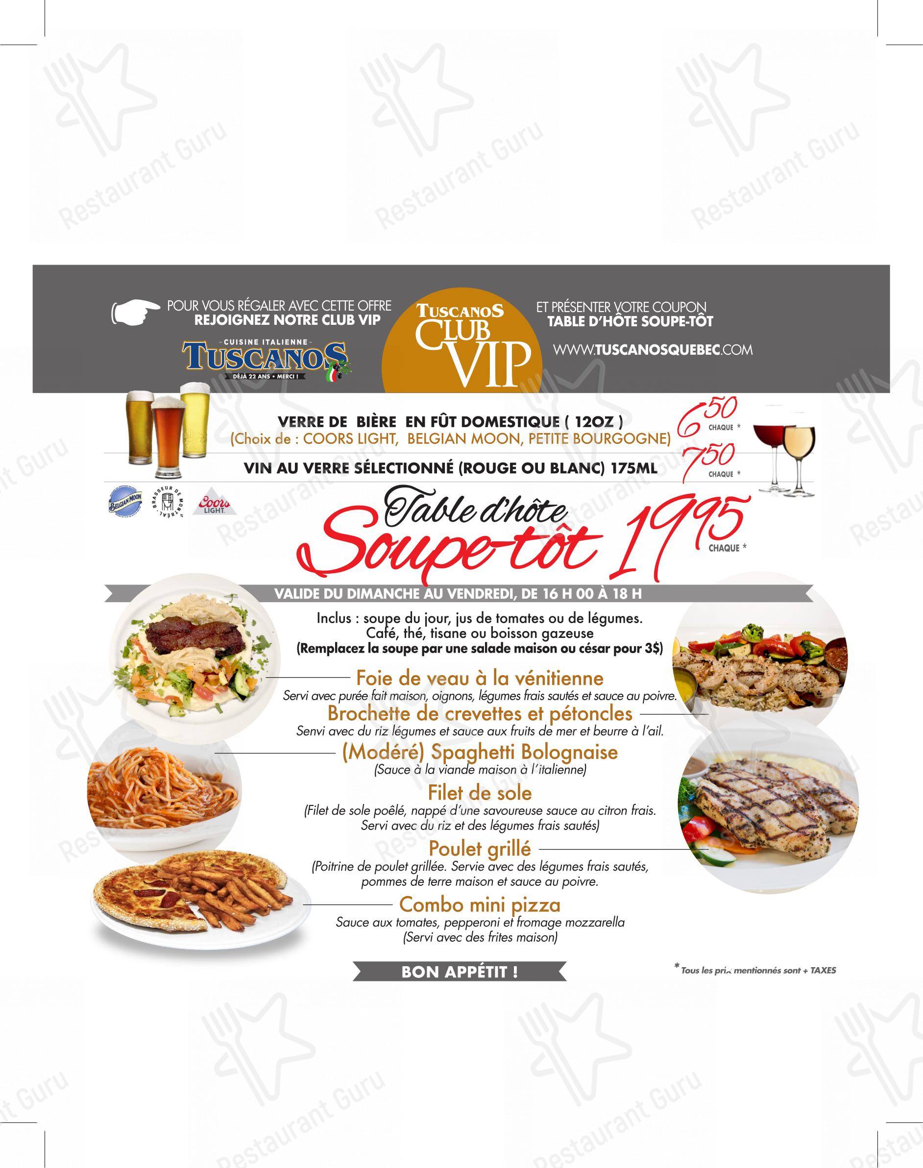Menu pour Restaurant Tuscanos - Основное меню